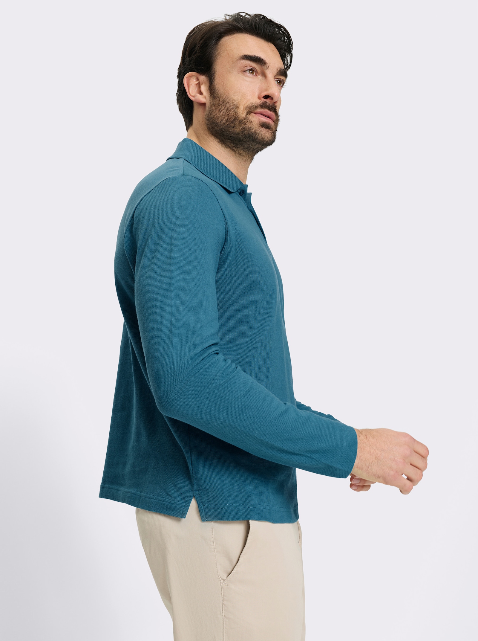 Catamaran Langarm-Poloshirt mit Flachstrick-Kragen - topas