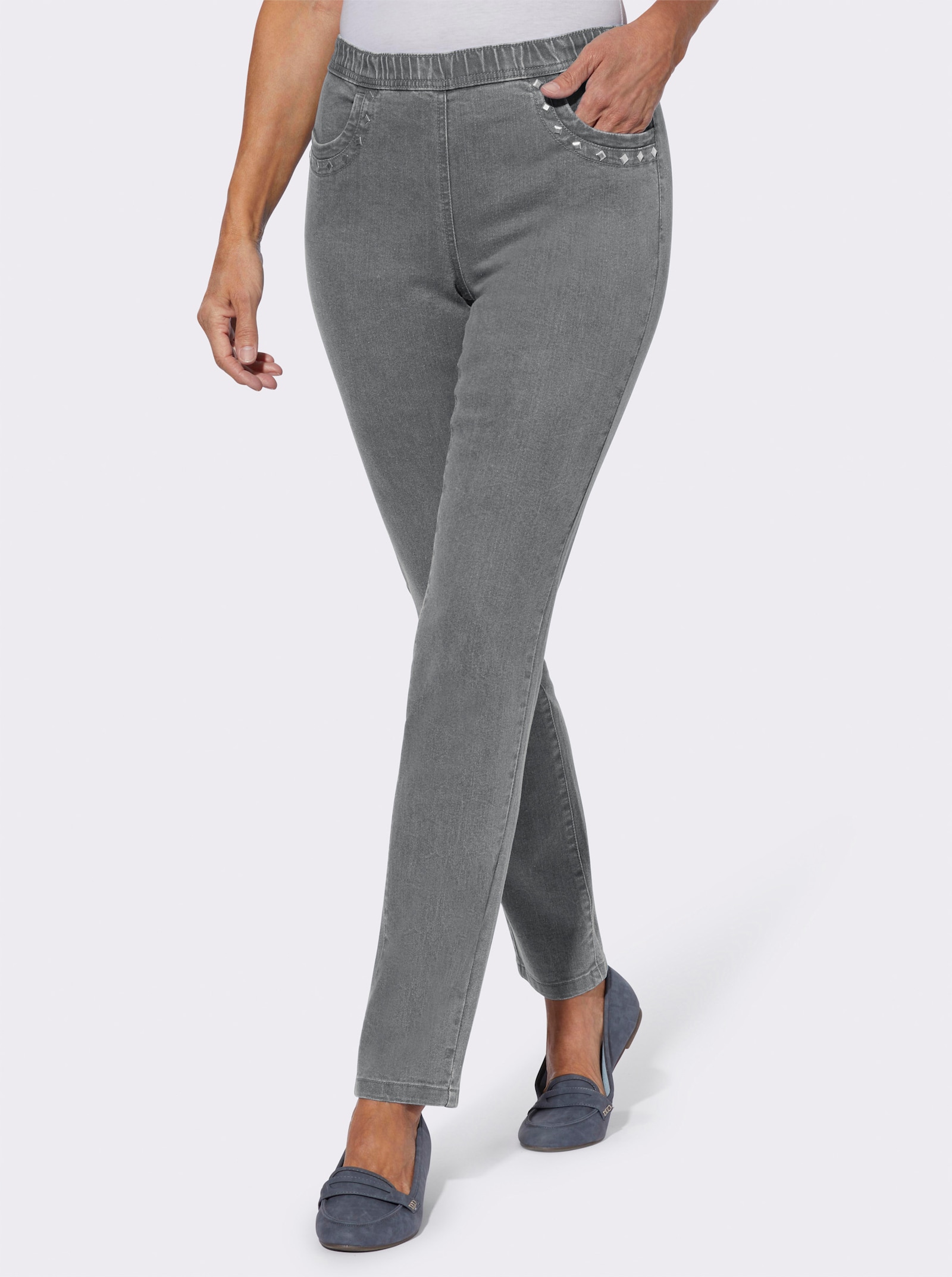 Schlupfjeans mit Metallplättchen - grey-denim