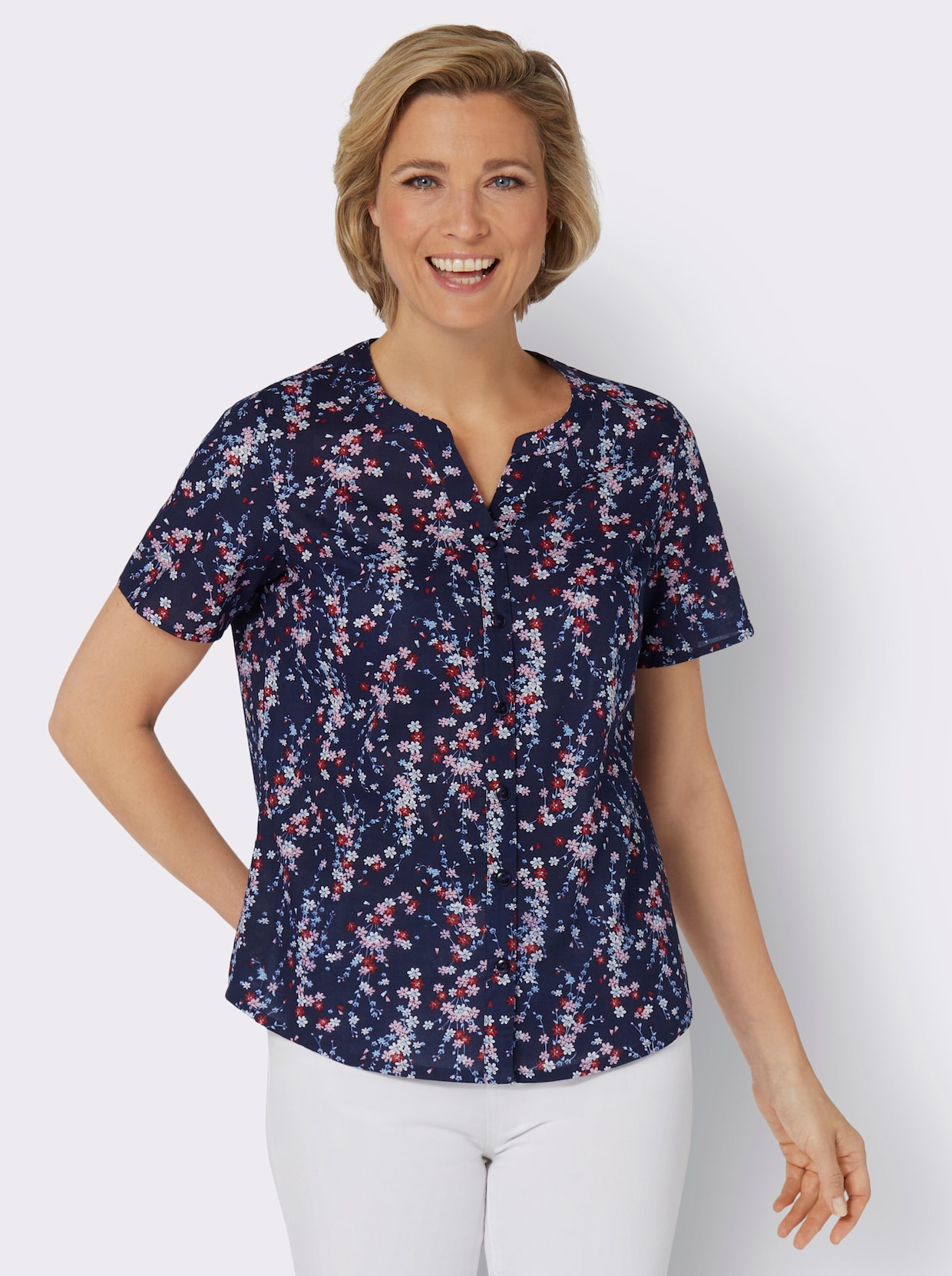 Blouse met korte mouwen - marine/hortensia bedrukt