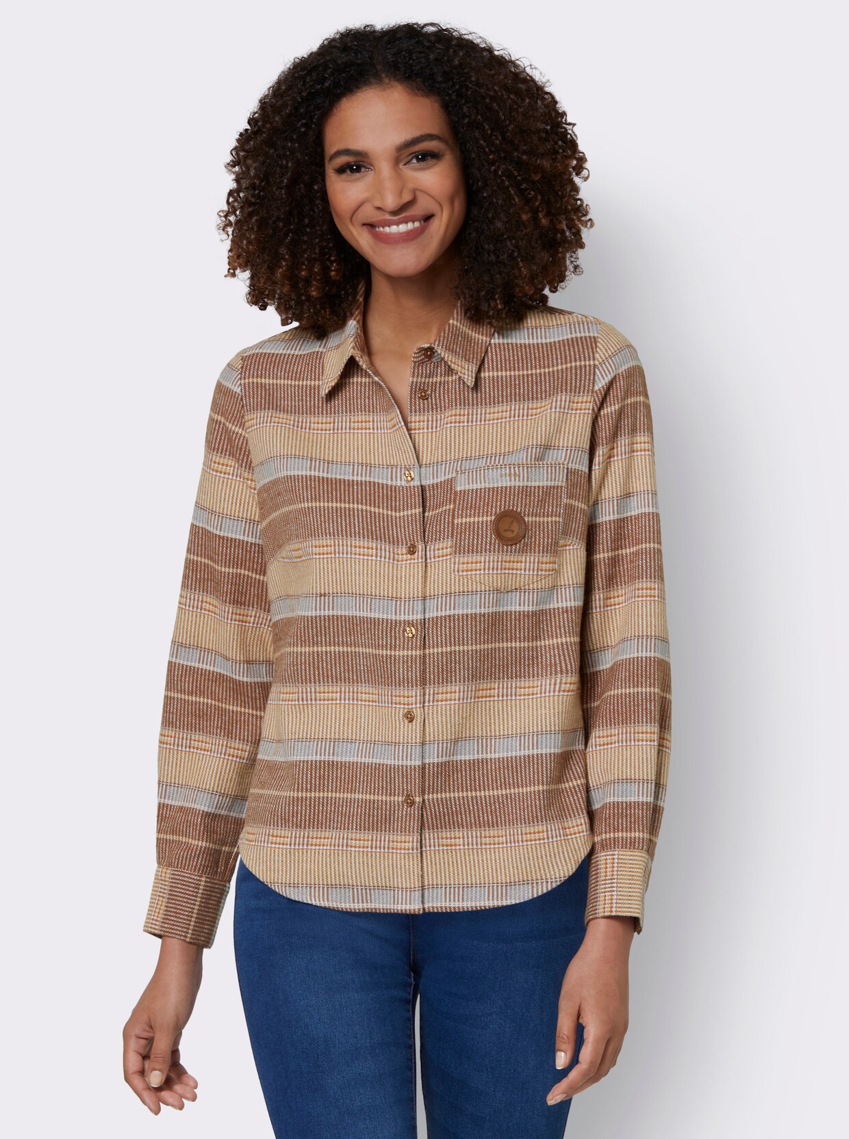 Flanellbluse - braun-cognac-gemustert