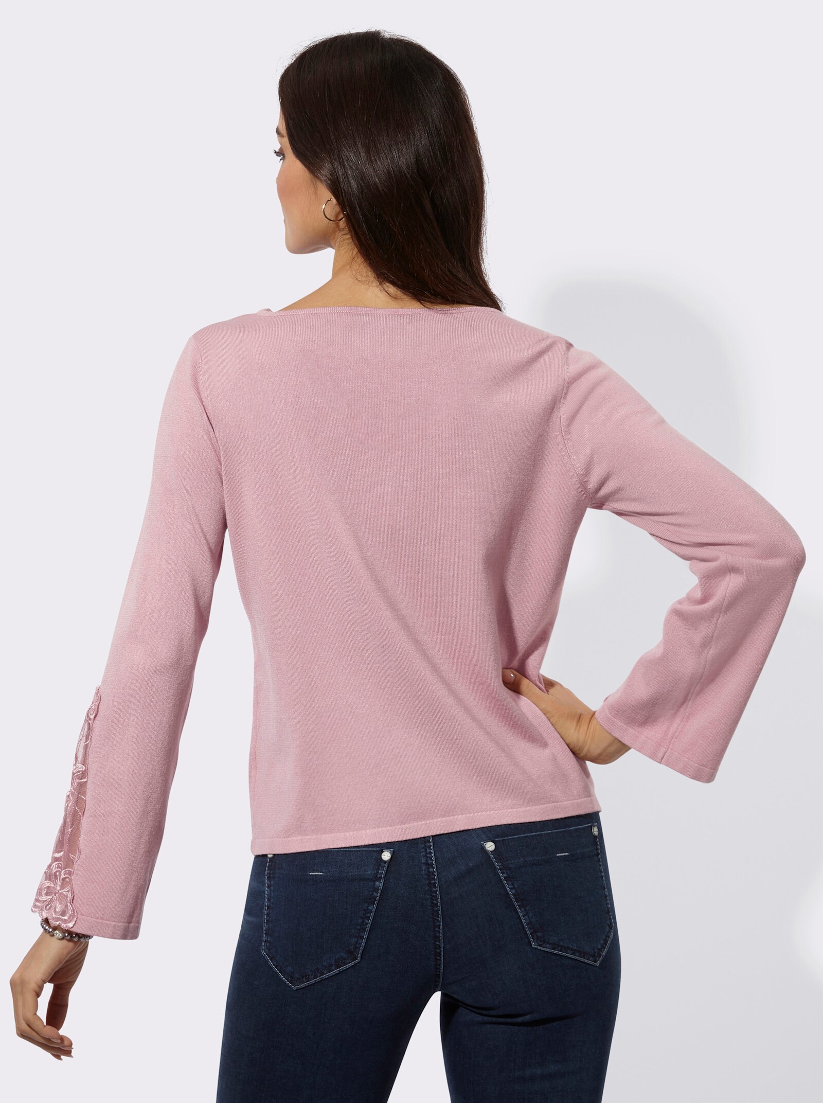 Feinstrickpullover mit Spitzen-Details - hortensie