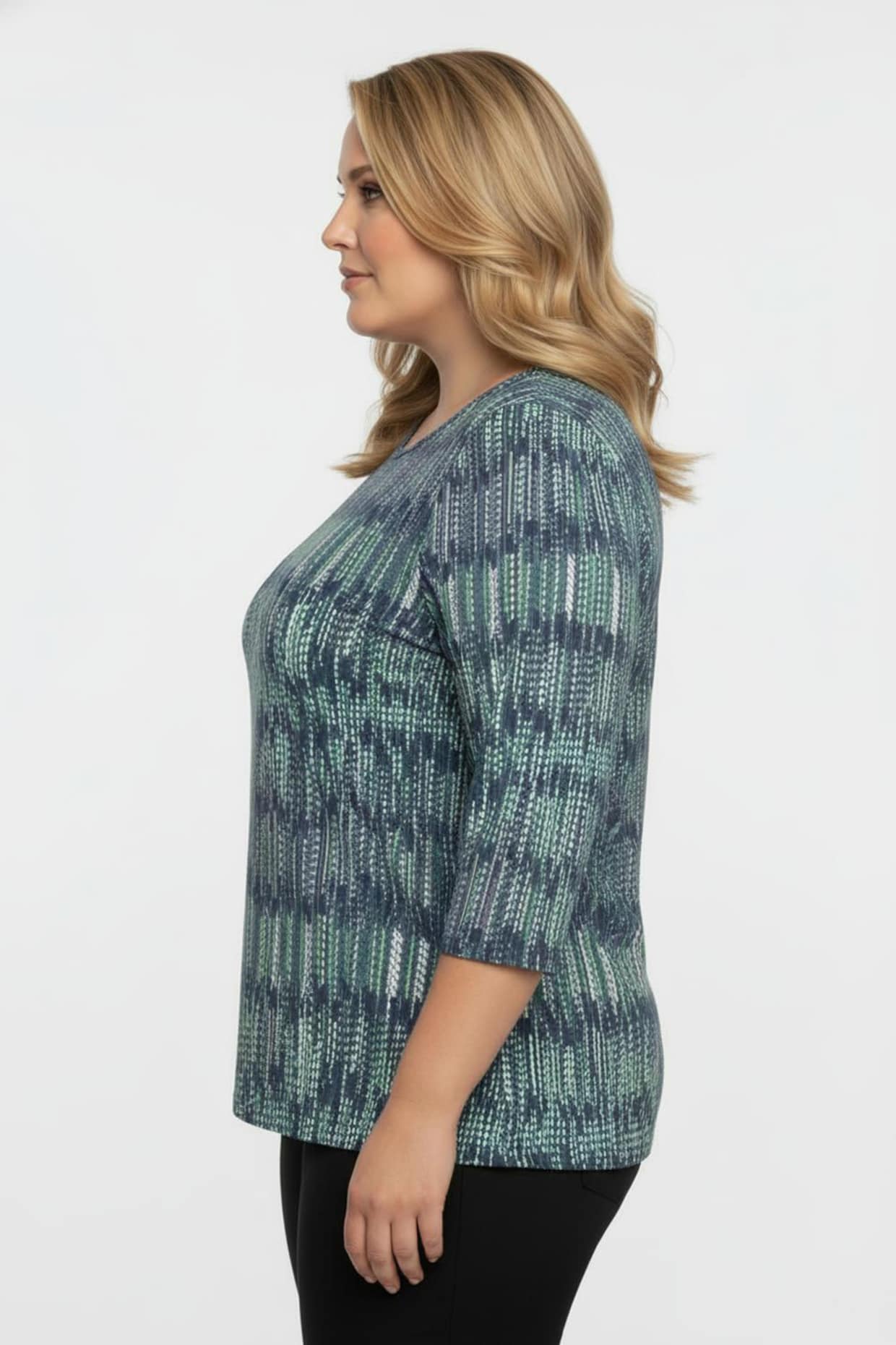 3/4-Arm-Shirt aus Baumwolle, bedruckt - dunkelblau-smaragd-bedruckt