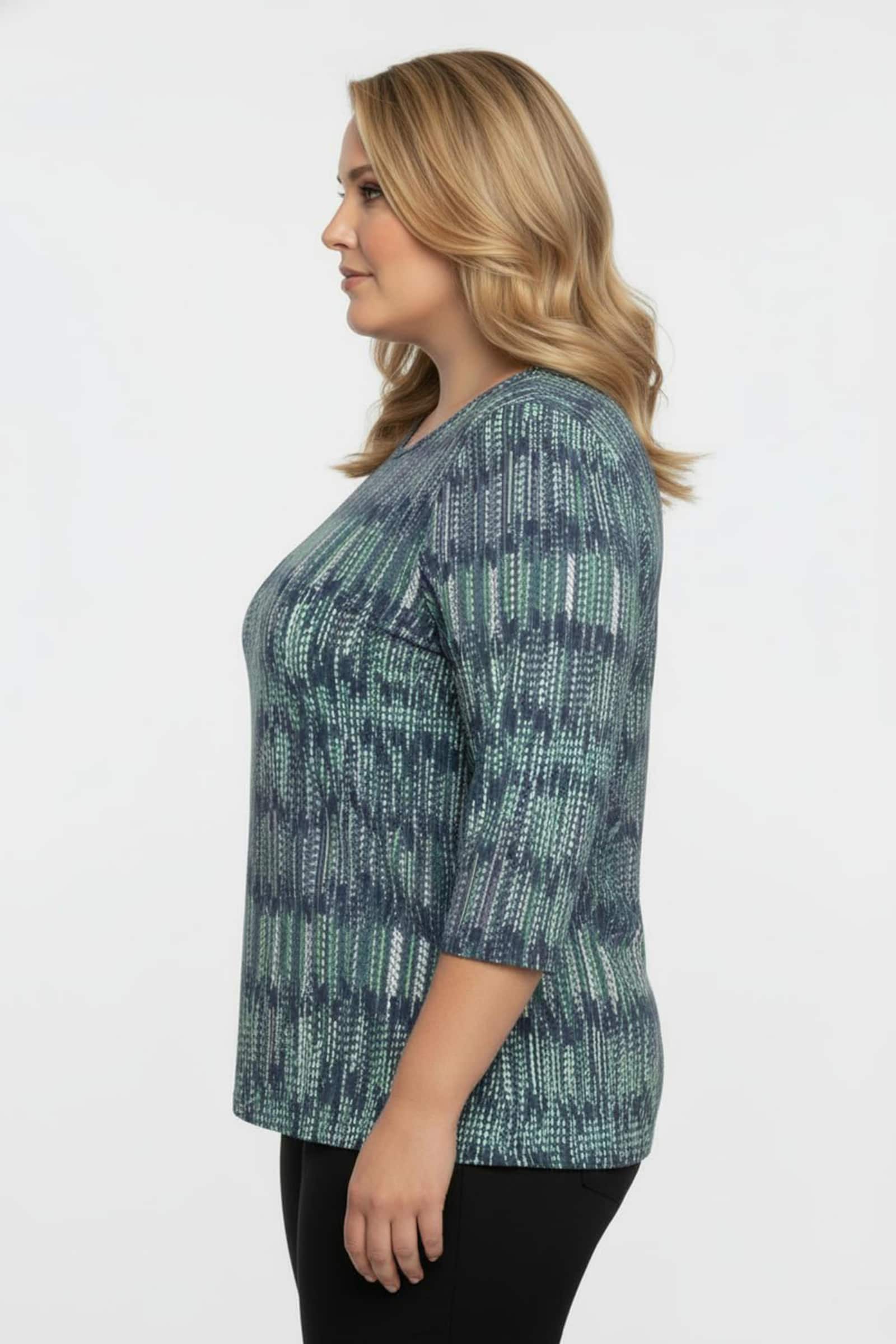 3/4-Arm-Shirt aus Baumwolle, bedruckt - dunkelblau-smaragd-bedruckt