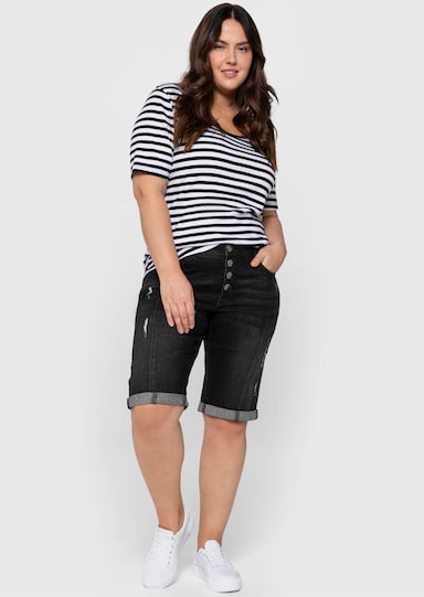 sheego Jeansbermudas - black used denim