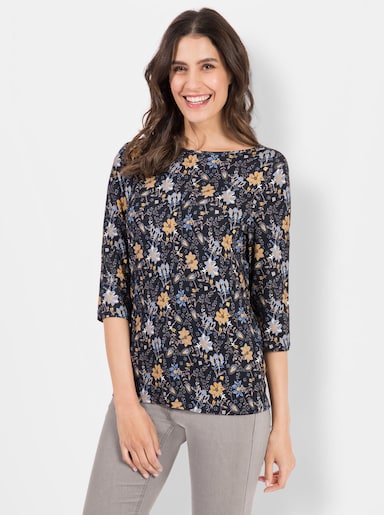 Print-Shirt mit U-Boot-Ausschnitt - marine-ocker-bedruckt