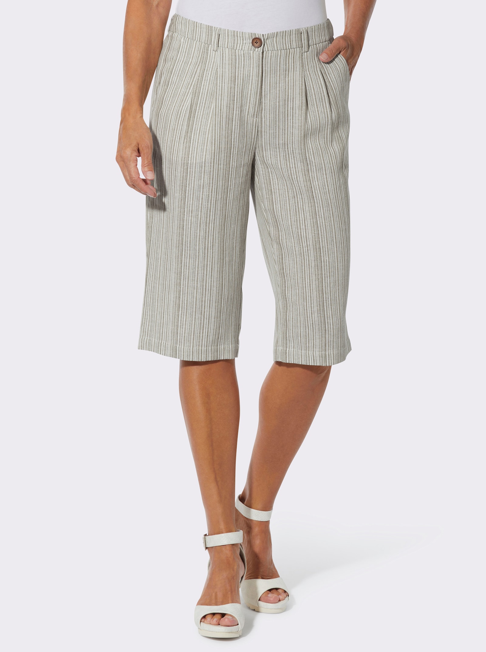 Bermudas mit Leinen-Anteil - champagner-khaki-gestreift