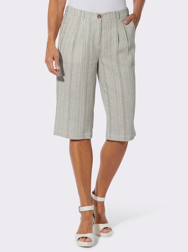Bermudas mit Leinen-Anteil - champagner-khaki-gestreift