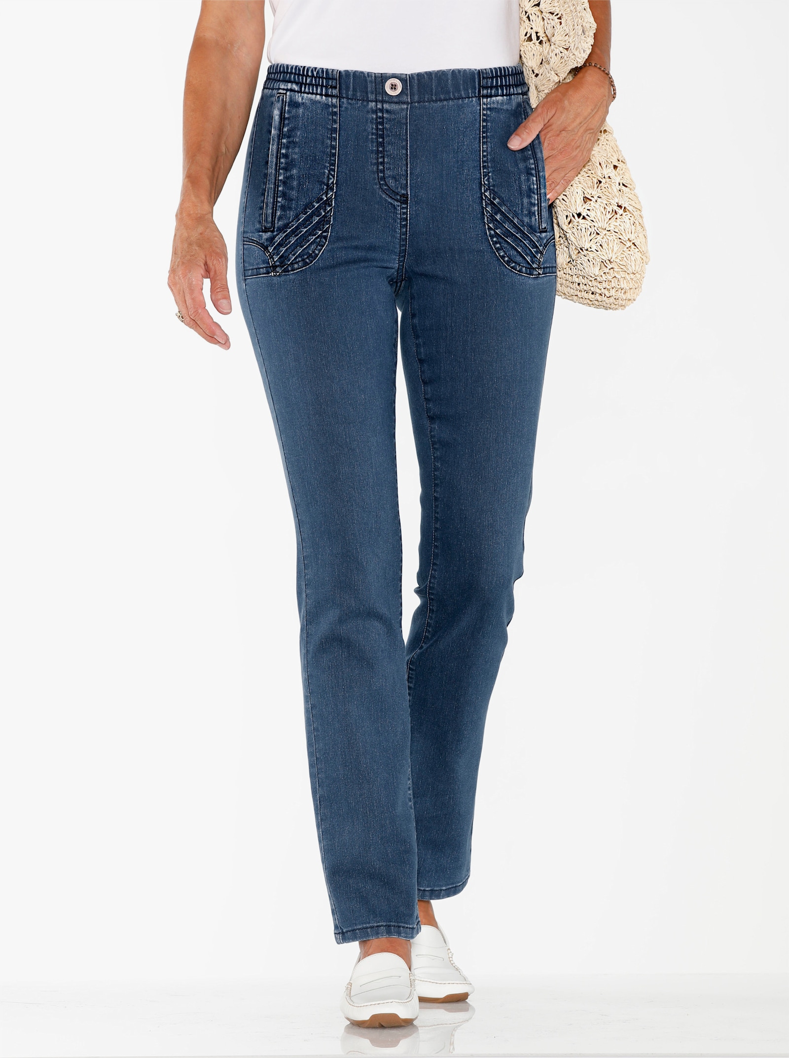 Comfortjeans met ritszakken - blue-stonewashed