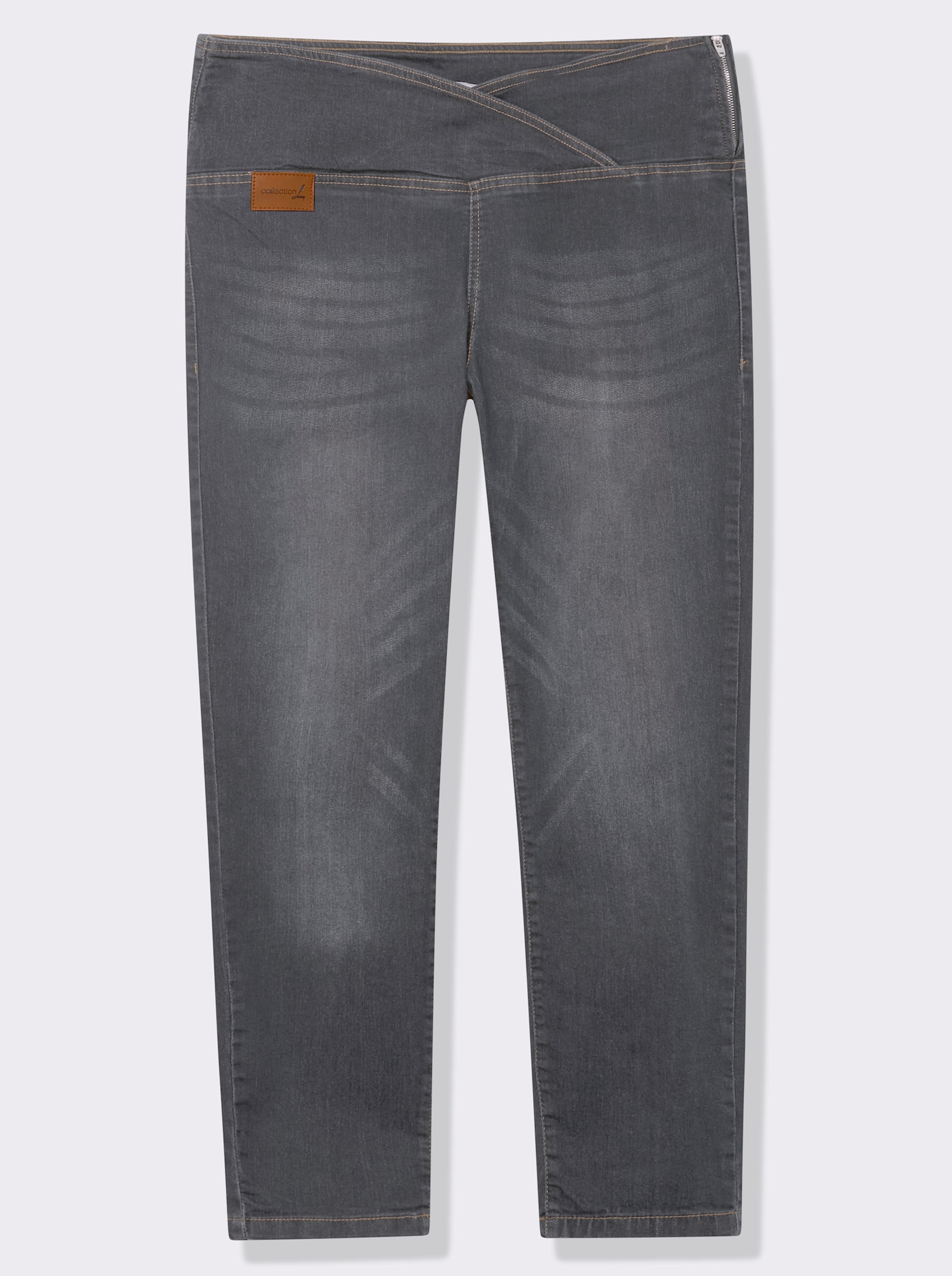 Stretch-Jeans mit überlappendem Bund - anthrazit-grey-denim