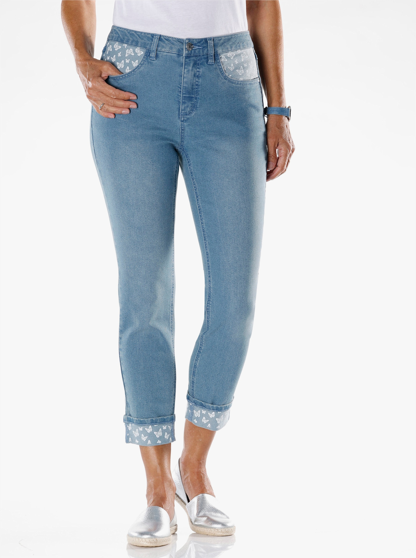 7/8-jeans met vlinderinzetten - blue-bleached