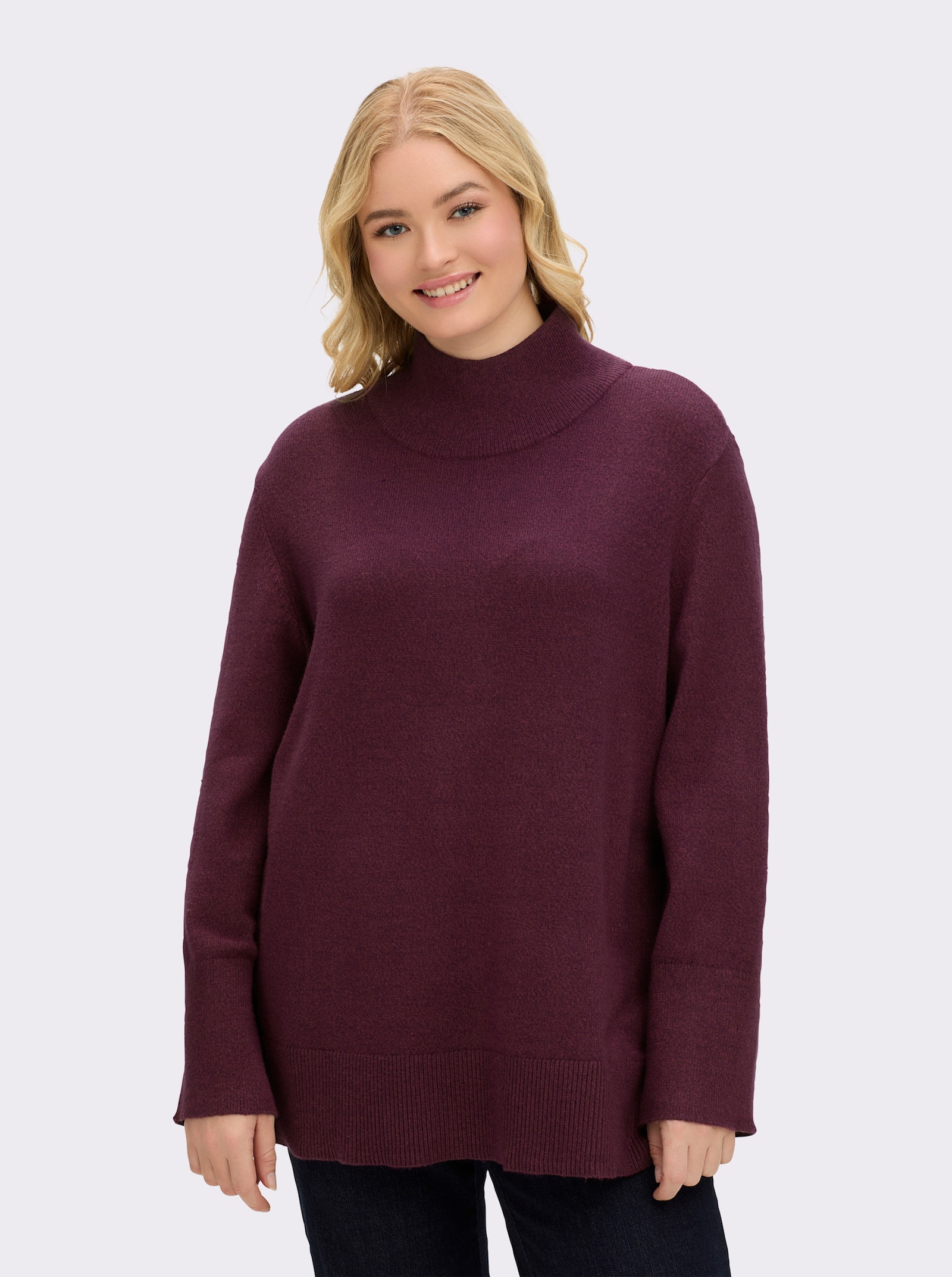 sheego Pullover mit Melangegarn - bordeaux-burgund-meliert