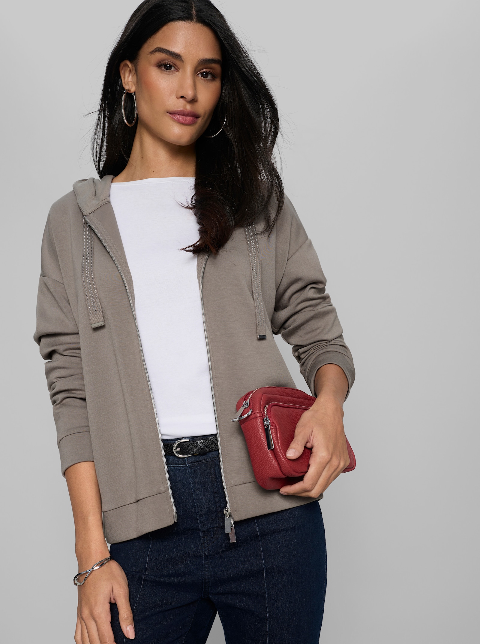 heine Sweatjacke mit Modal - taupe