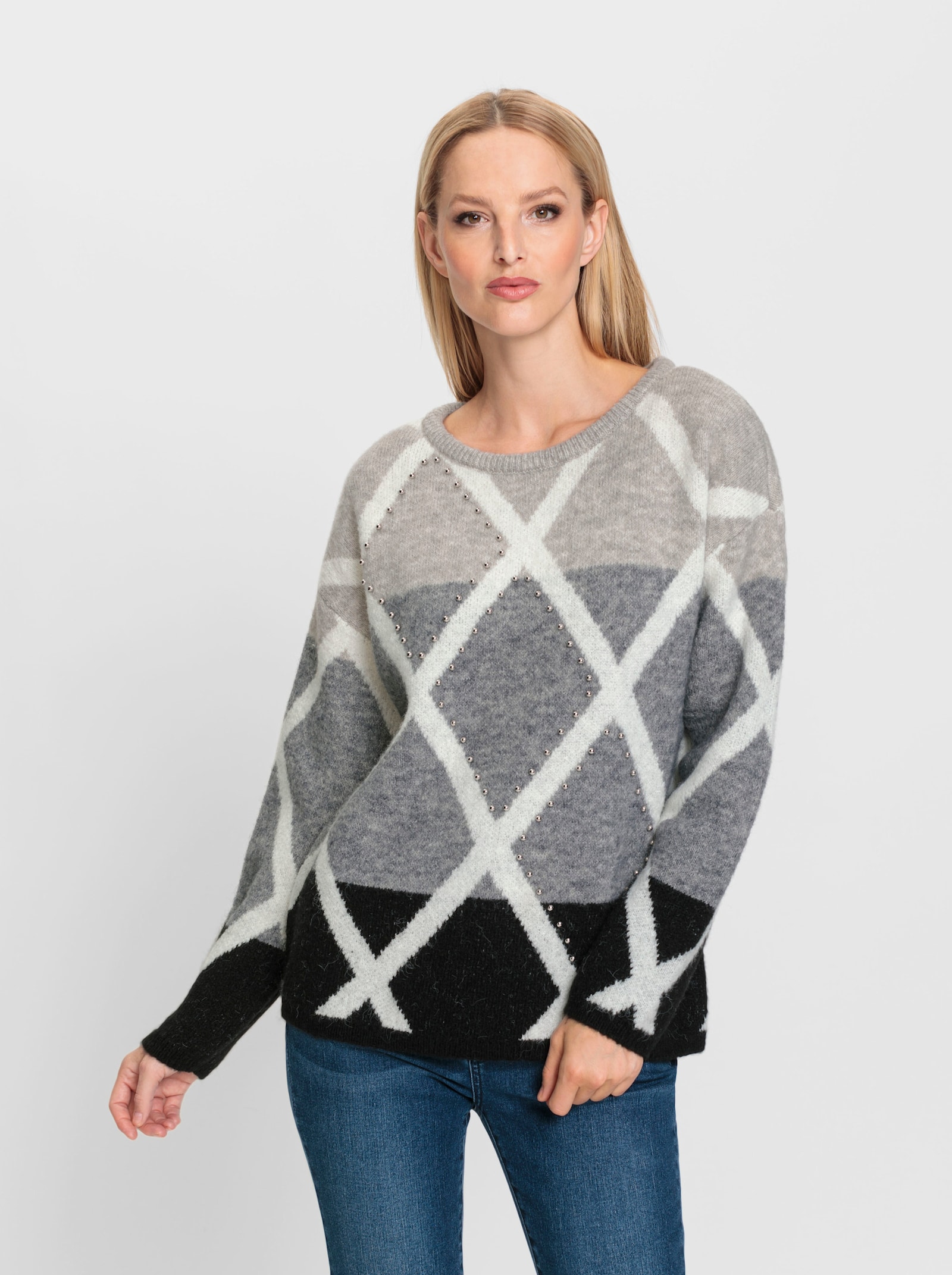 heine Feinstrickpullover in flauschiger Qualität - grau-ecru-gemustert