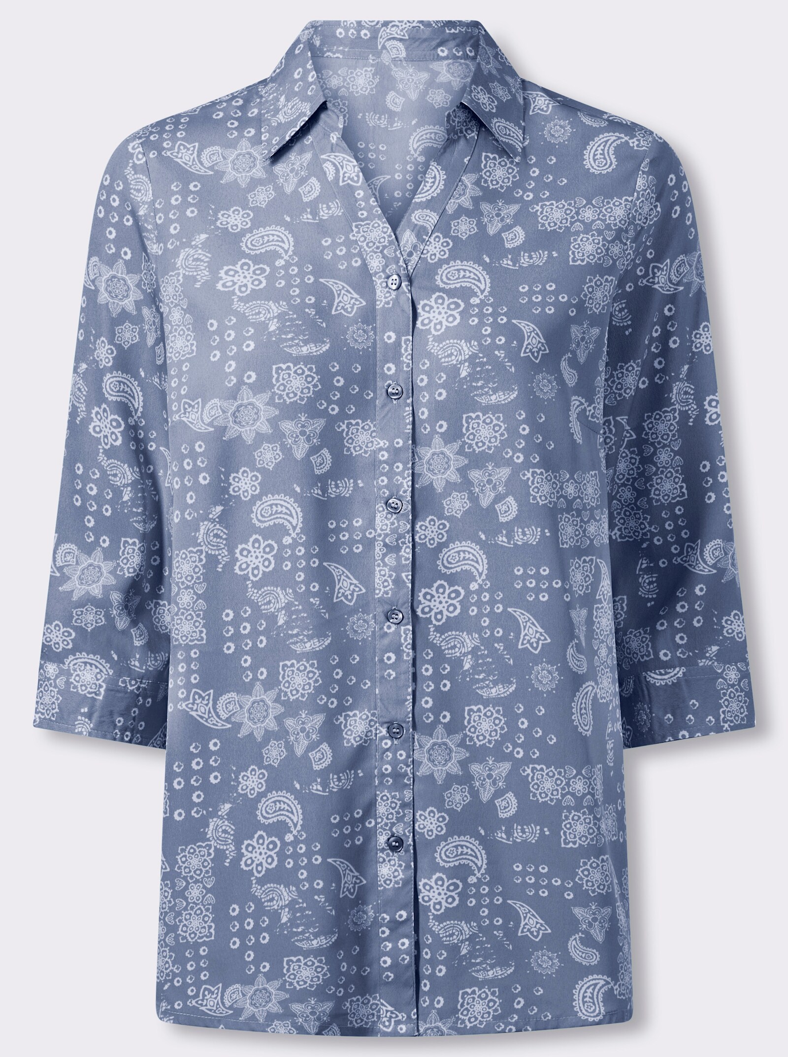 Longbluse mit Paisley-Print - taubenblau-weiß-bedruckt
