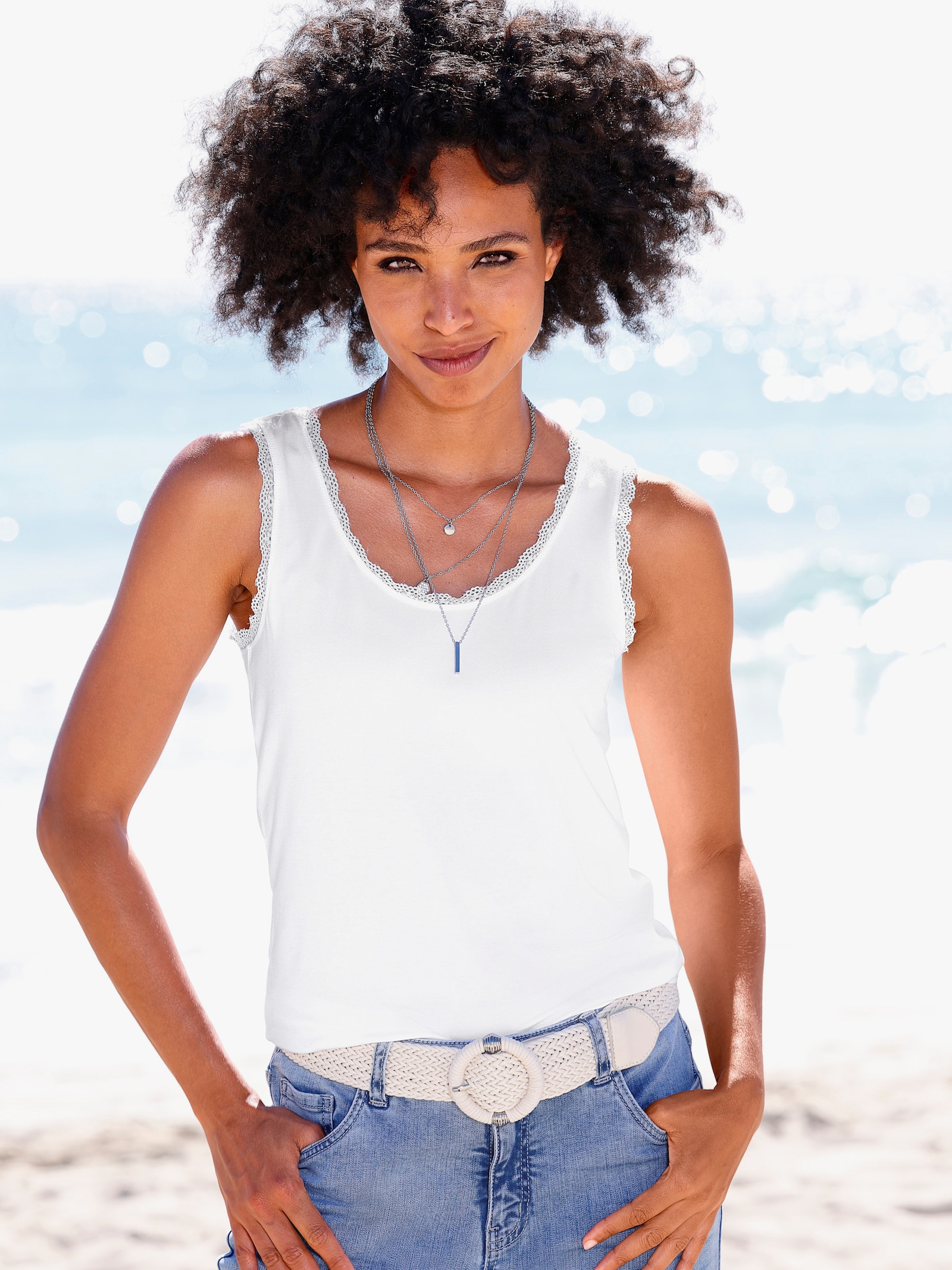 heine Shirttop mit Spitzenbesatz - weiß