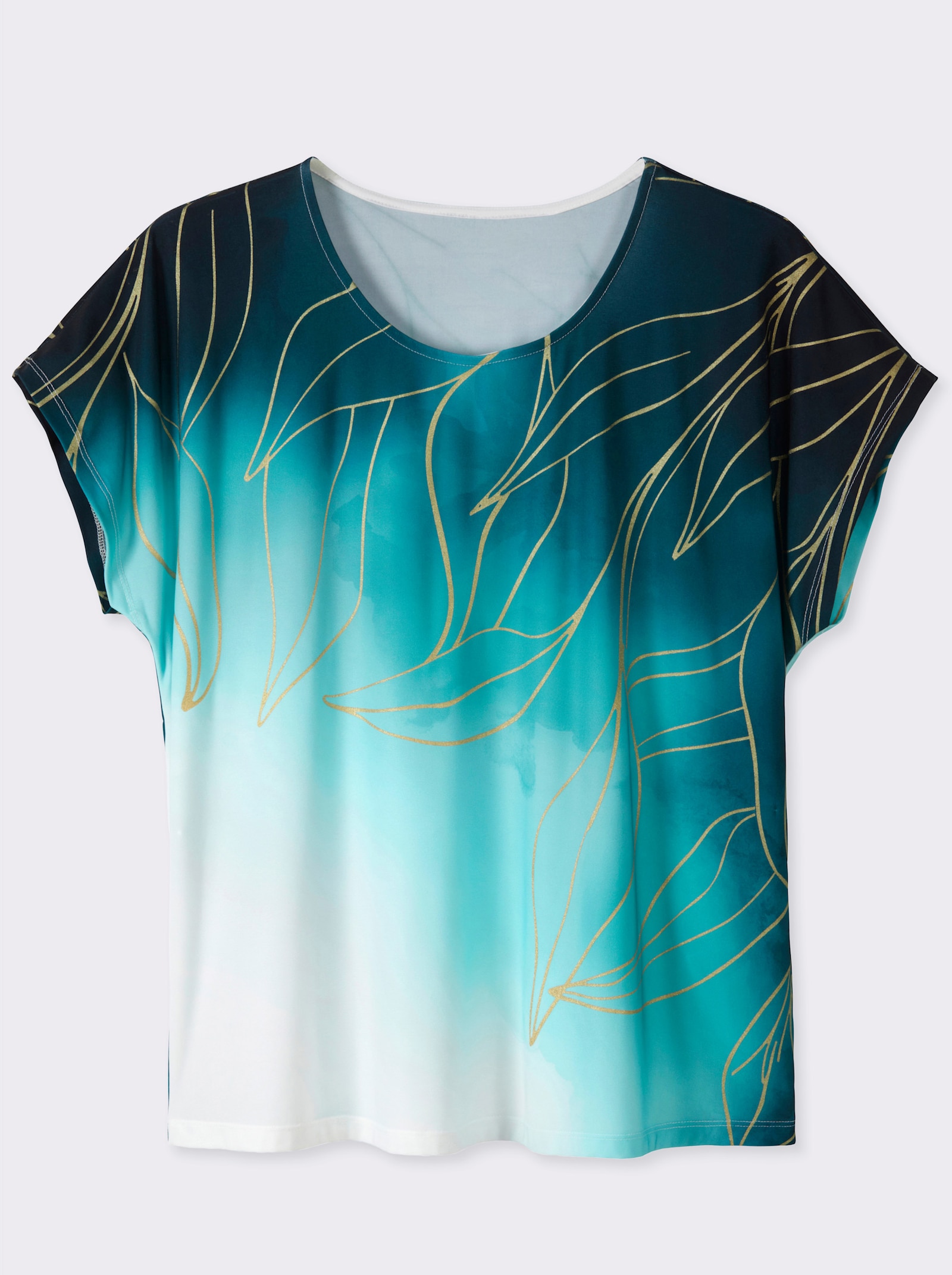 Print-Shirt mit Foliendruck - petrol-goldfarben-bedruckt