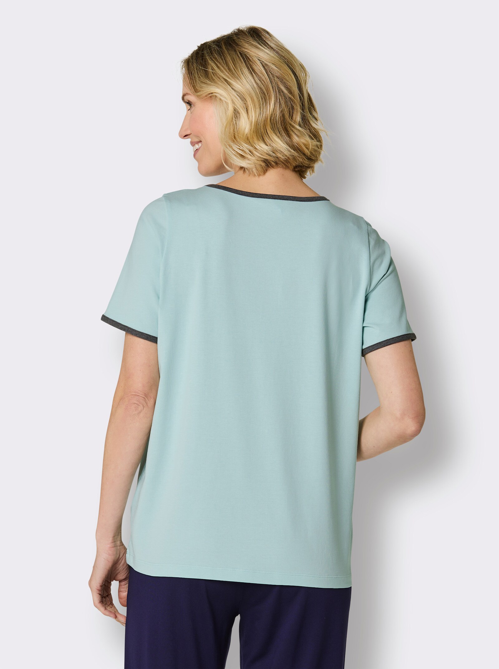 feel good Rundhalsshirt mit Logo-Aufdruck - mint-anthrazit-meliert