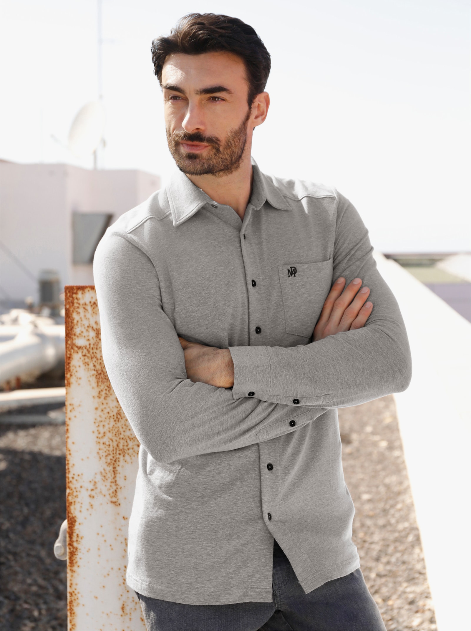 Marco Donati Långärmad skjorta i elastisk trikå - gråmelerad