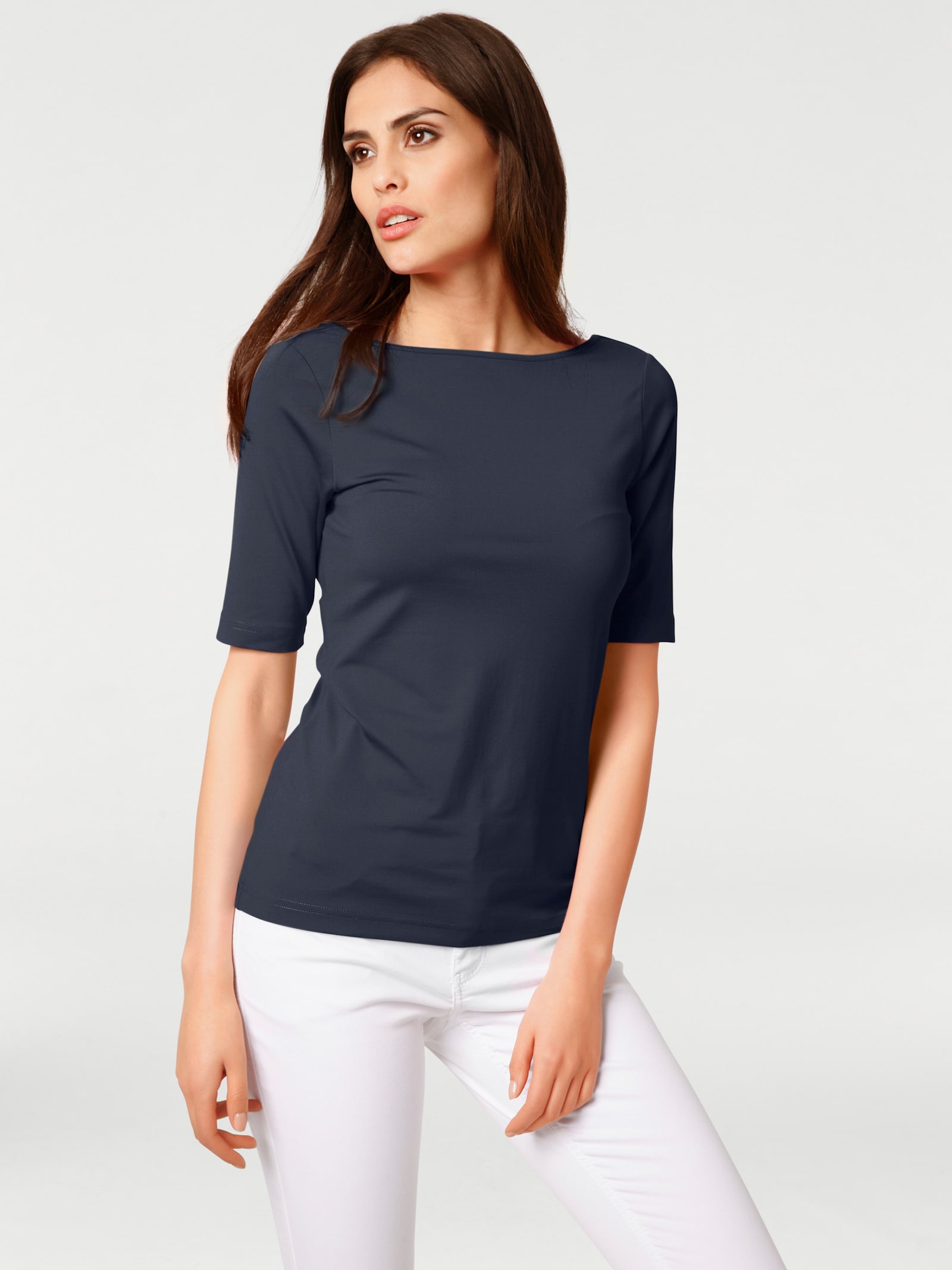 heine Kurzarmshirt mit V-Ausschnitt hinten - marine
