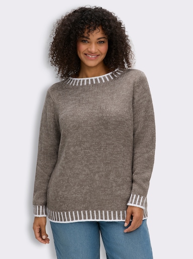 Langarm-Pullover mit effektvollen Kontrasten - taupe-ecru-gemustert