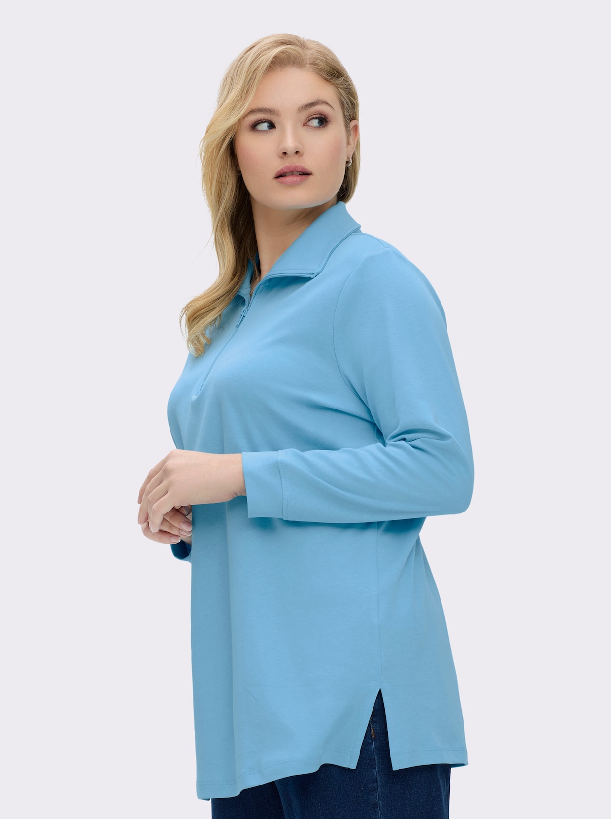Longsweatshirt mit Umlegekragen - aqua