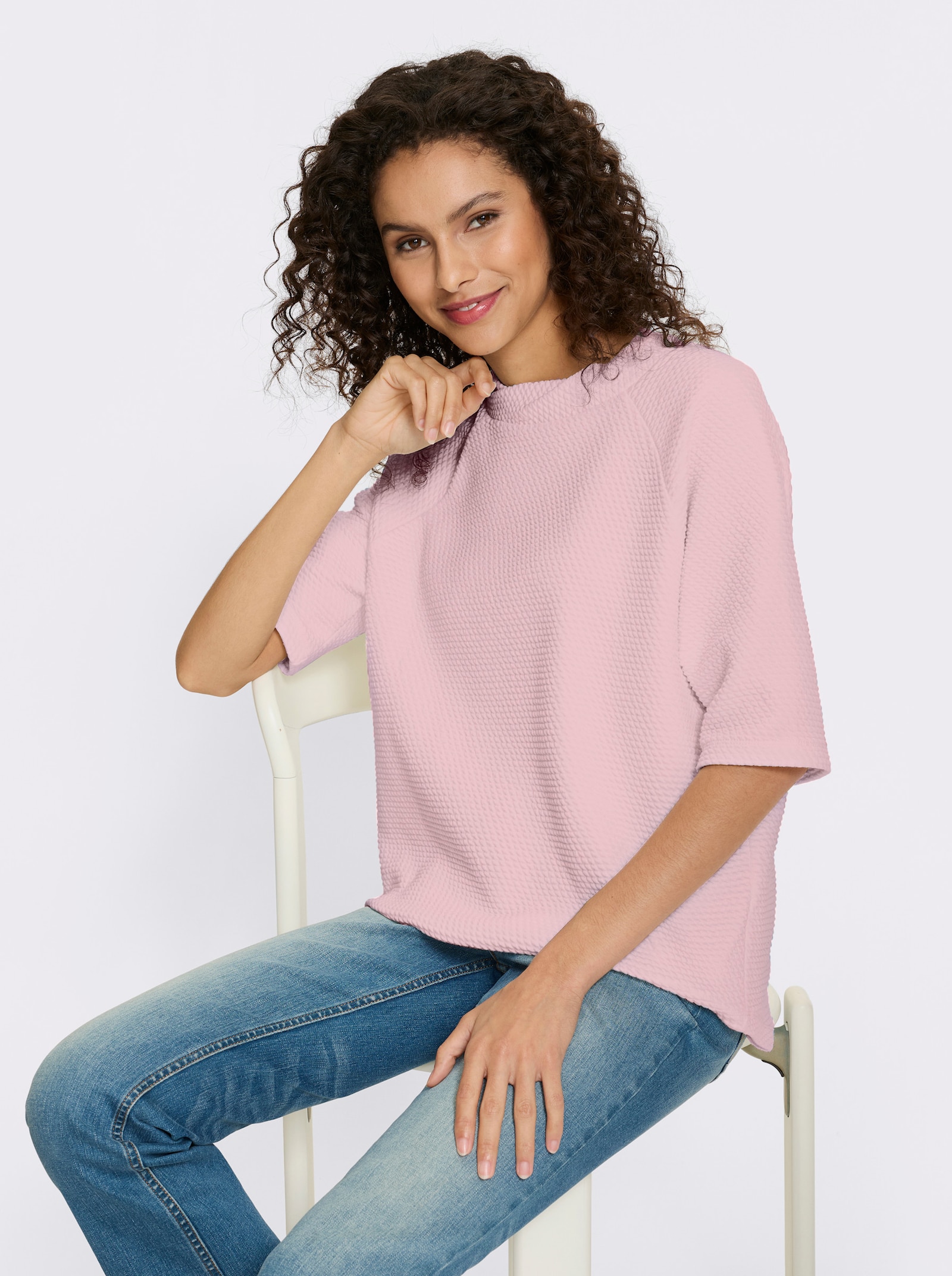 heine Stehkragenshirt mit Waffelstruktur - hellrosé