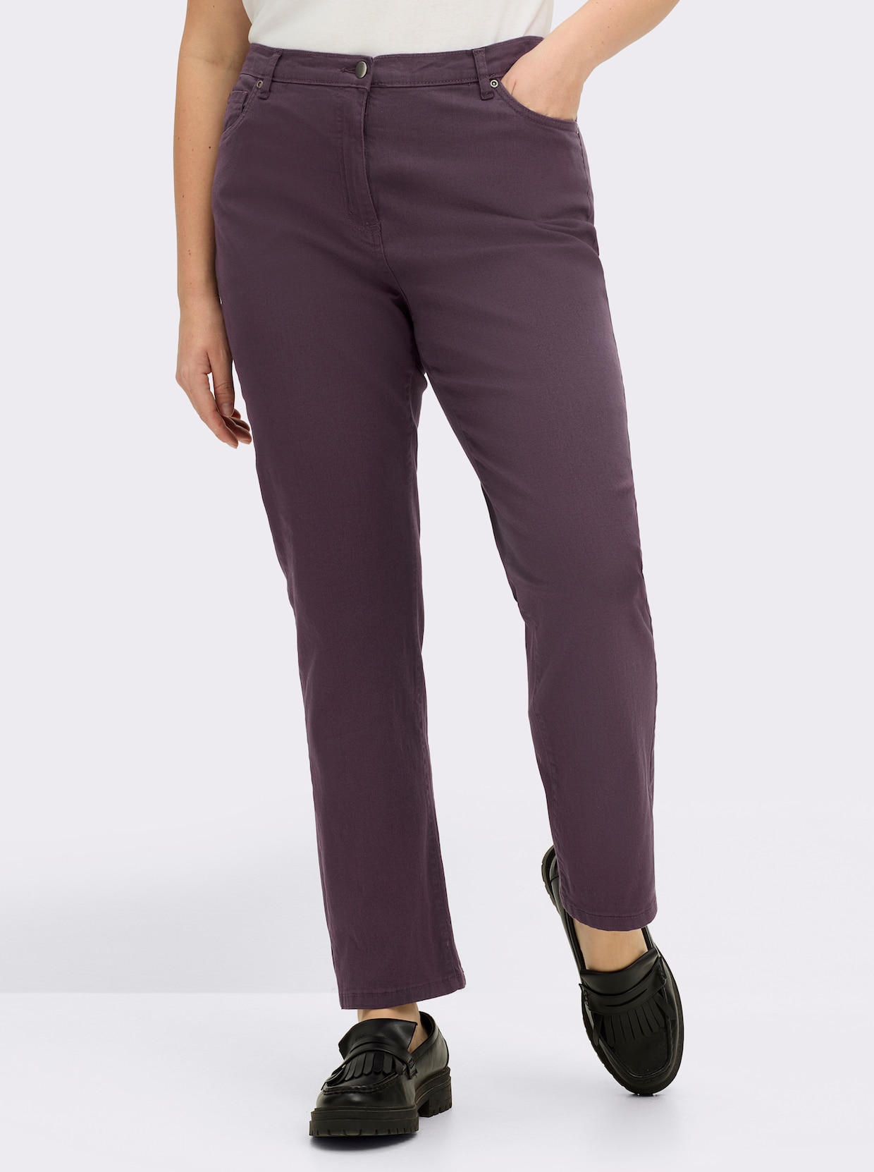 5-Pocket-Jeans mit Stickerei-Motiv - aubergine