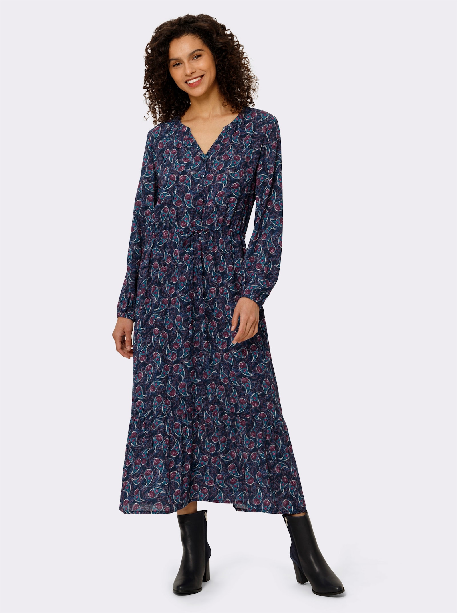 heine Maxikleid mit Paisley-Muster - dunkelblau-rosé-bedruckt