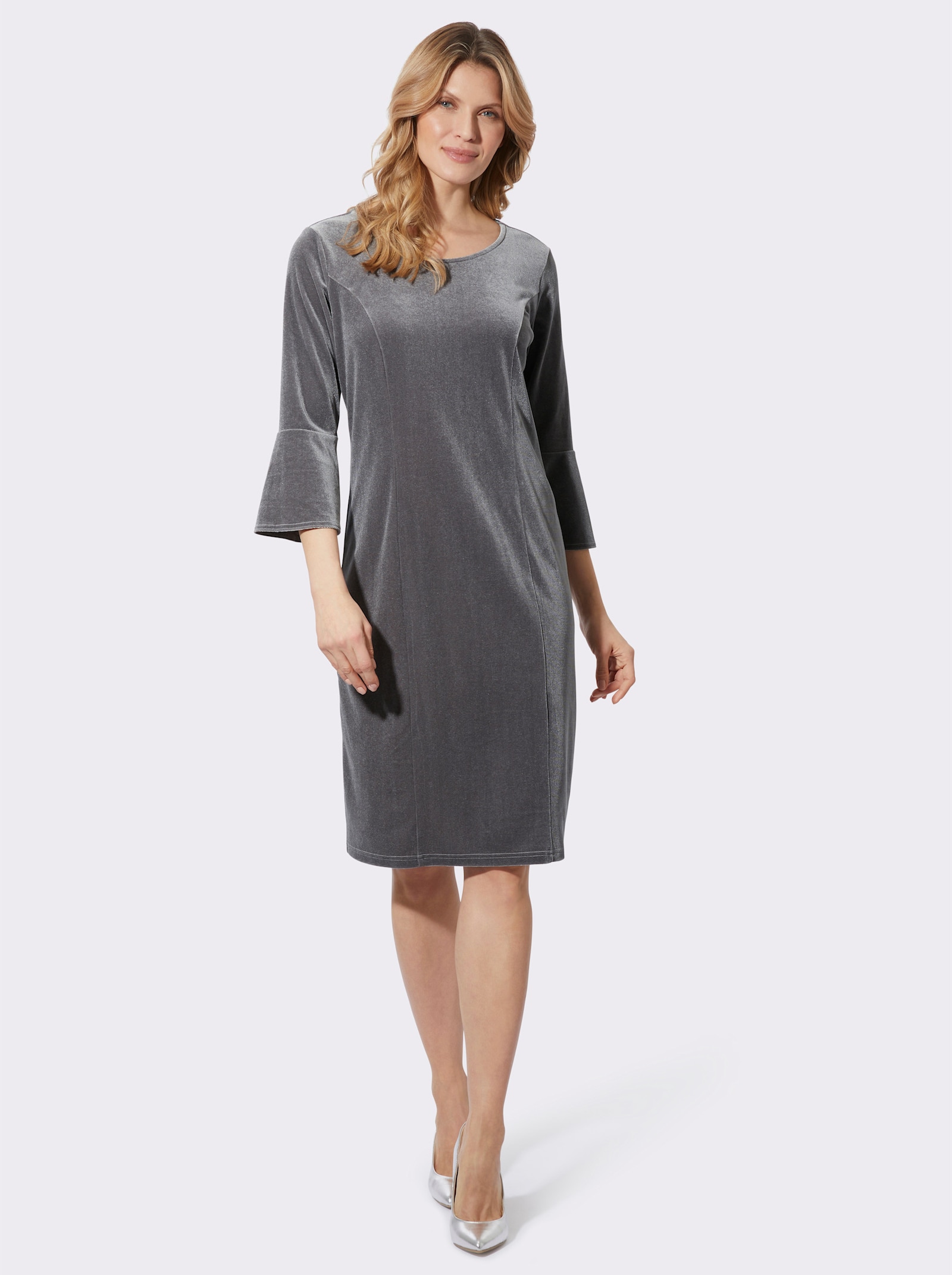 Samtkleid mit Volants - anthrazit