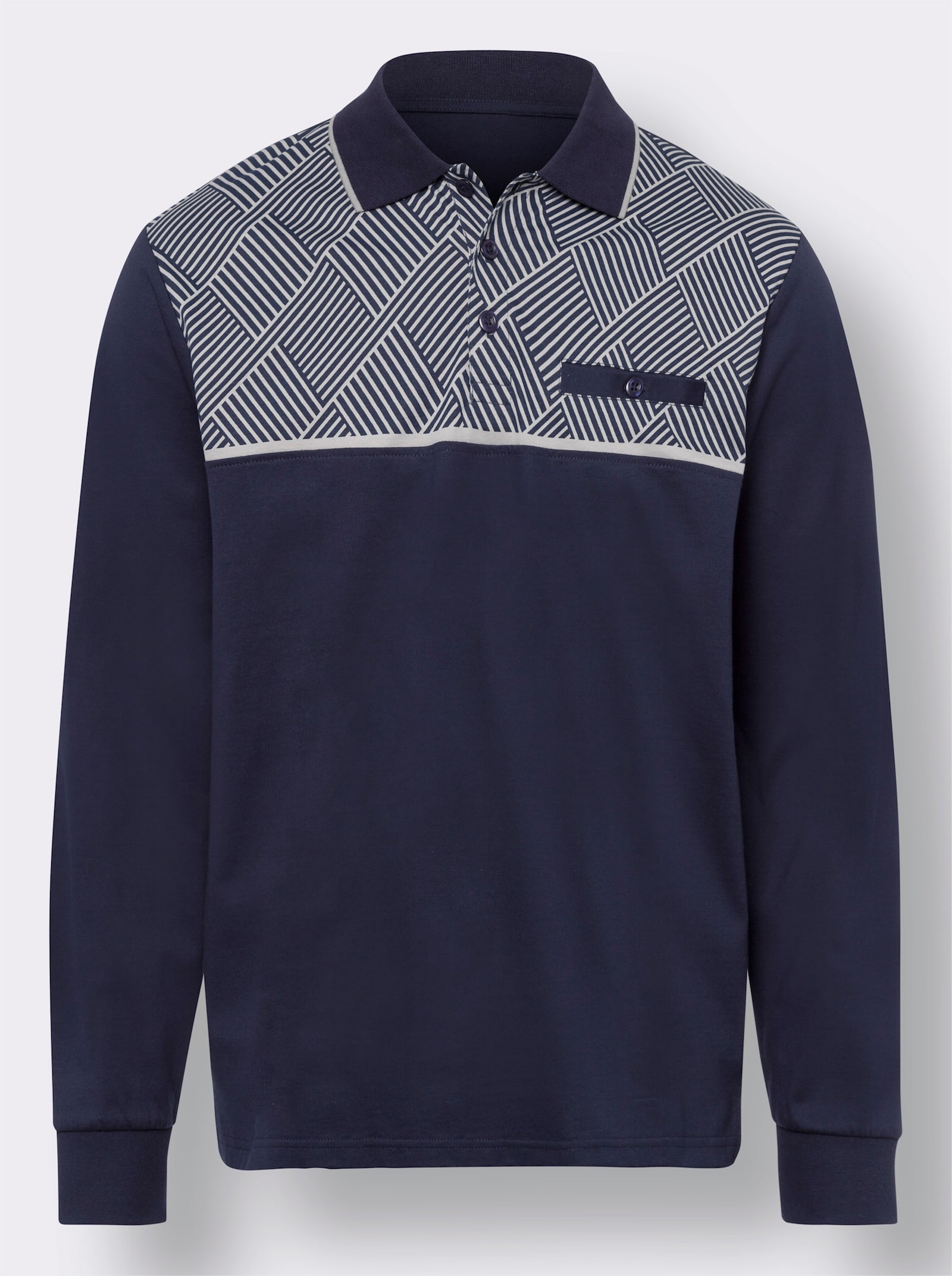 Langarm-Poloshirt - marine-steingrau
