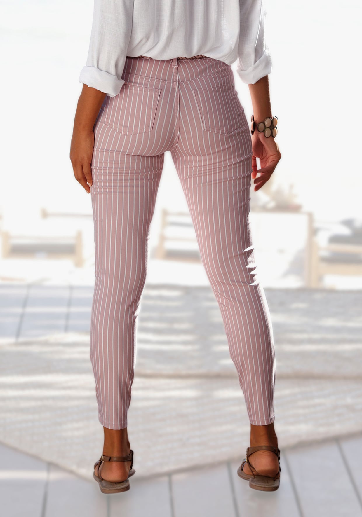 LASCANA Jegging 7/8 - mauve-blanc à rayures