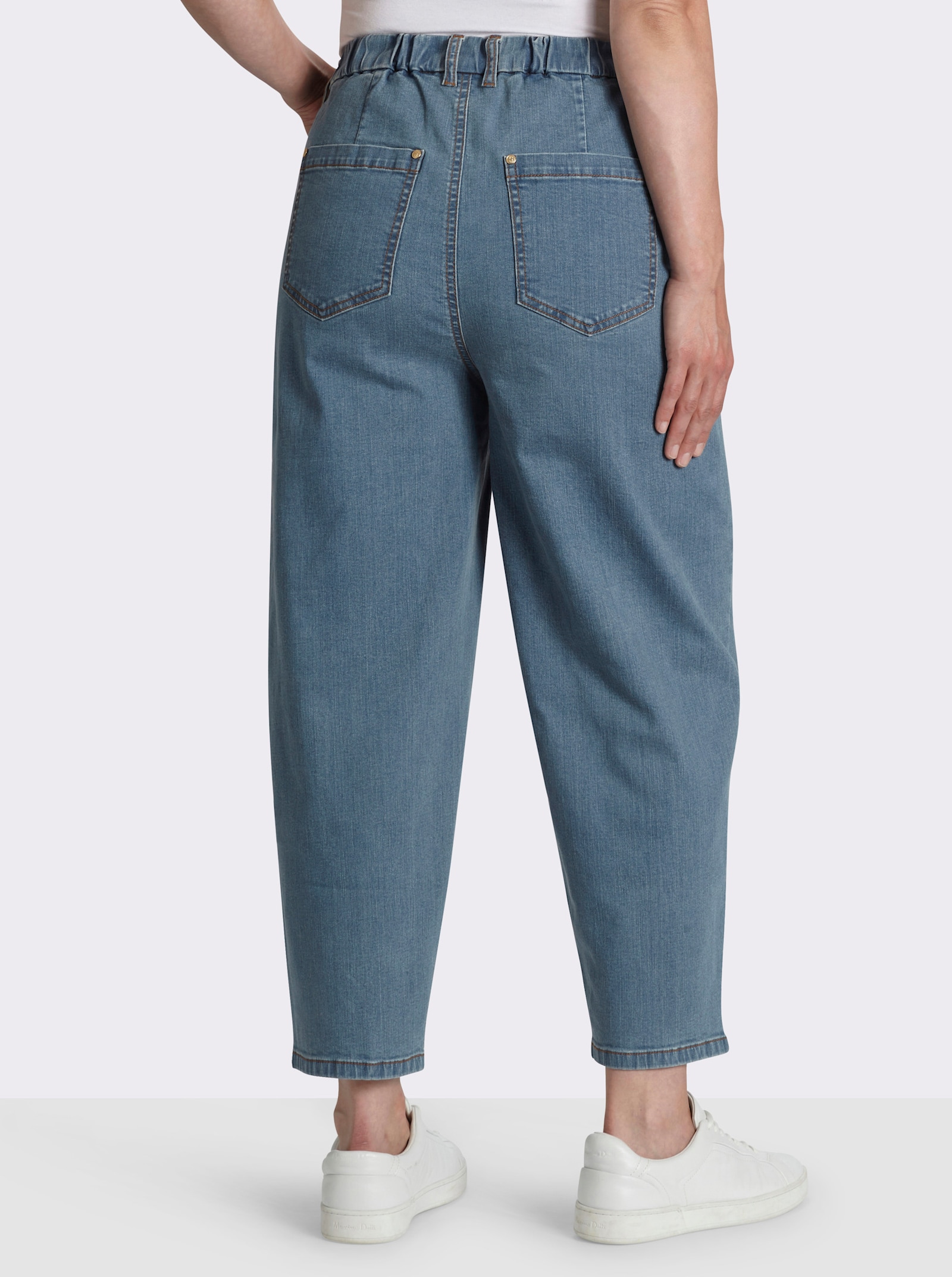 sheego Jeans mit Barrel-Leg und Flechtdetail - blue-bleached
