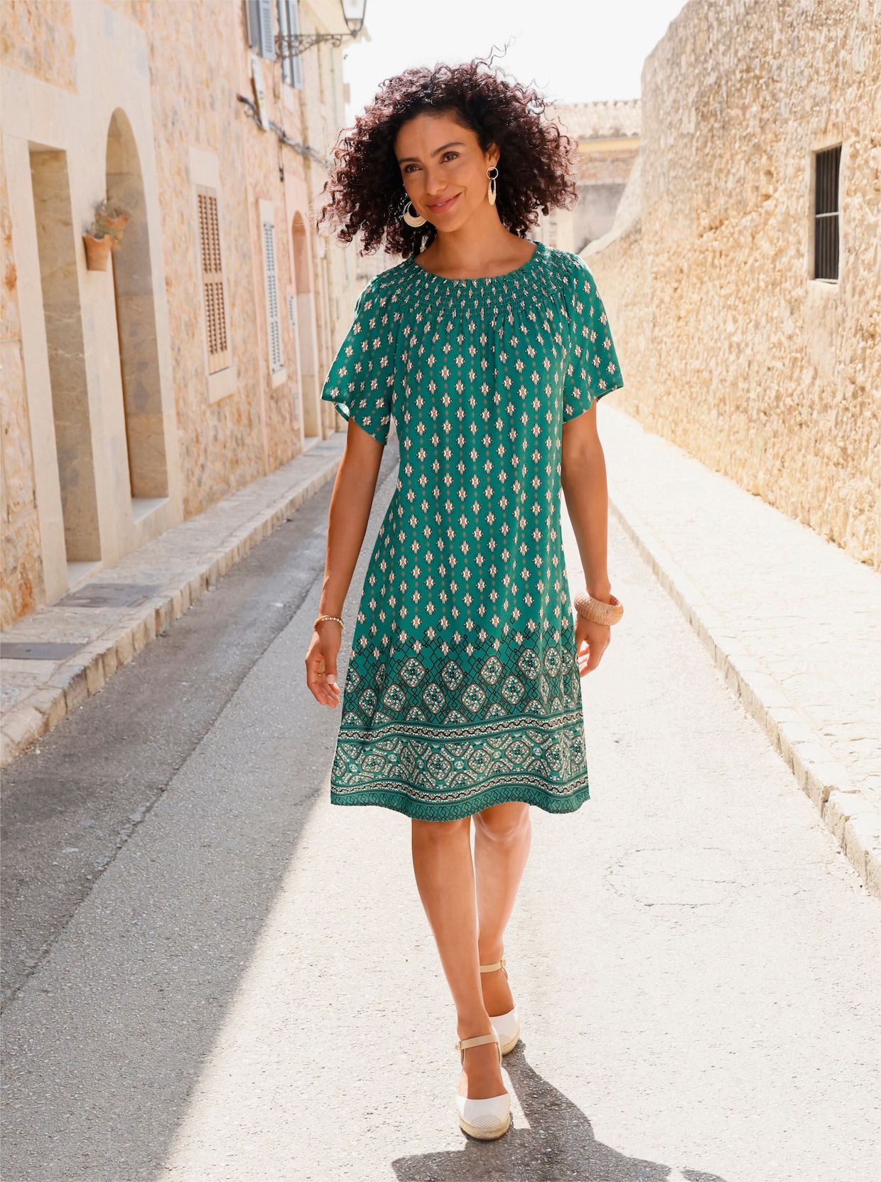 Druckkleid mit Bordürendruck - grün-bedruckt