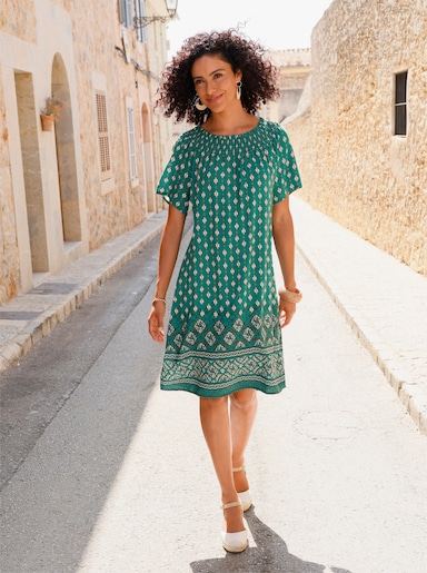 Druckkleid mit Bordürendruck - grün-bedruckt