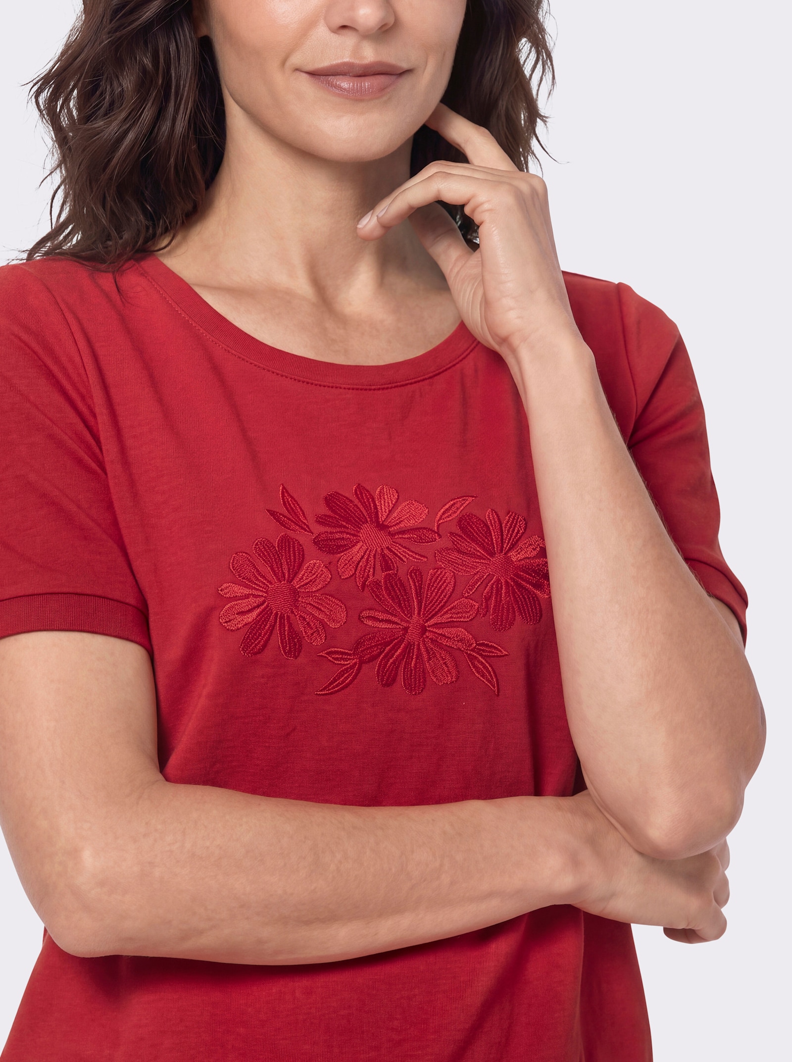 Sweatshirt mit Blütenstickerei-Motiv - erdbeere