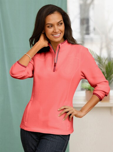 Fleeceshirt mit Stehkragen und Reissverschluss - koralle
