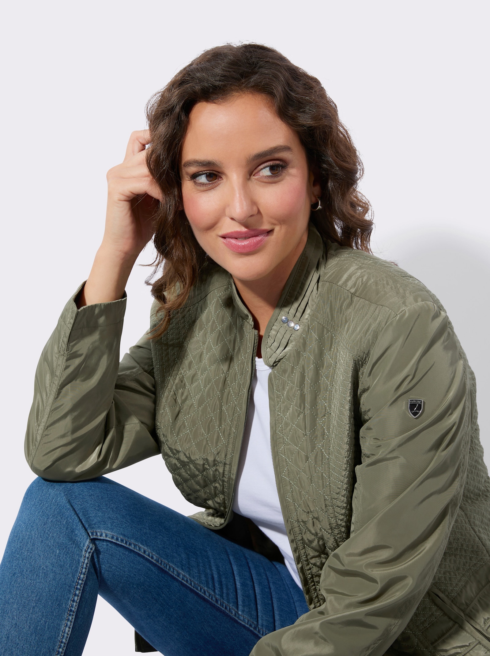 Steppjacke mit verdeckten Reißverschluss-Taschen - khaki