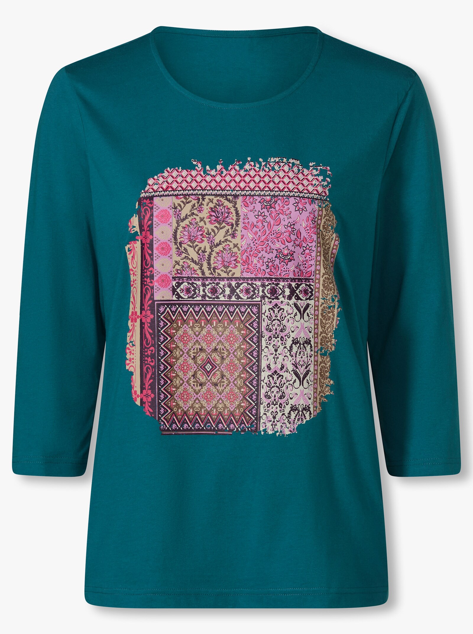 3/4-Arm-Shirt mit Patchwork-Muster - aquapetrol-traube