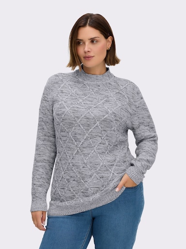 Stehkragenpullover im Rauten-Dessin - grau-meliert