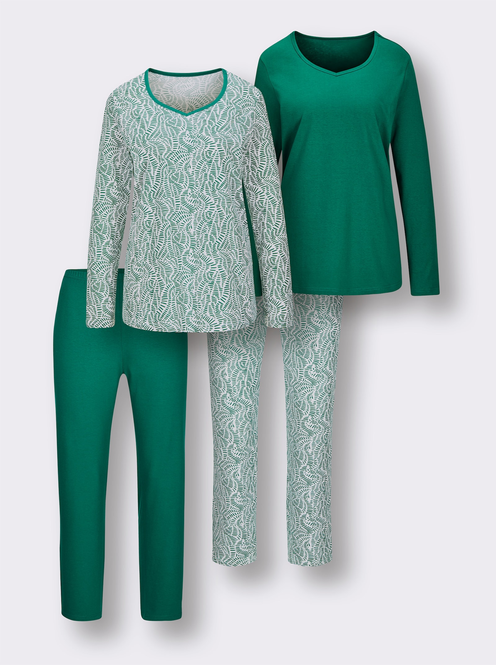 wäschepur Schlafanzüge - grün-weiss-bedruckt + weiss-grün-bedruckt