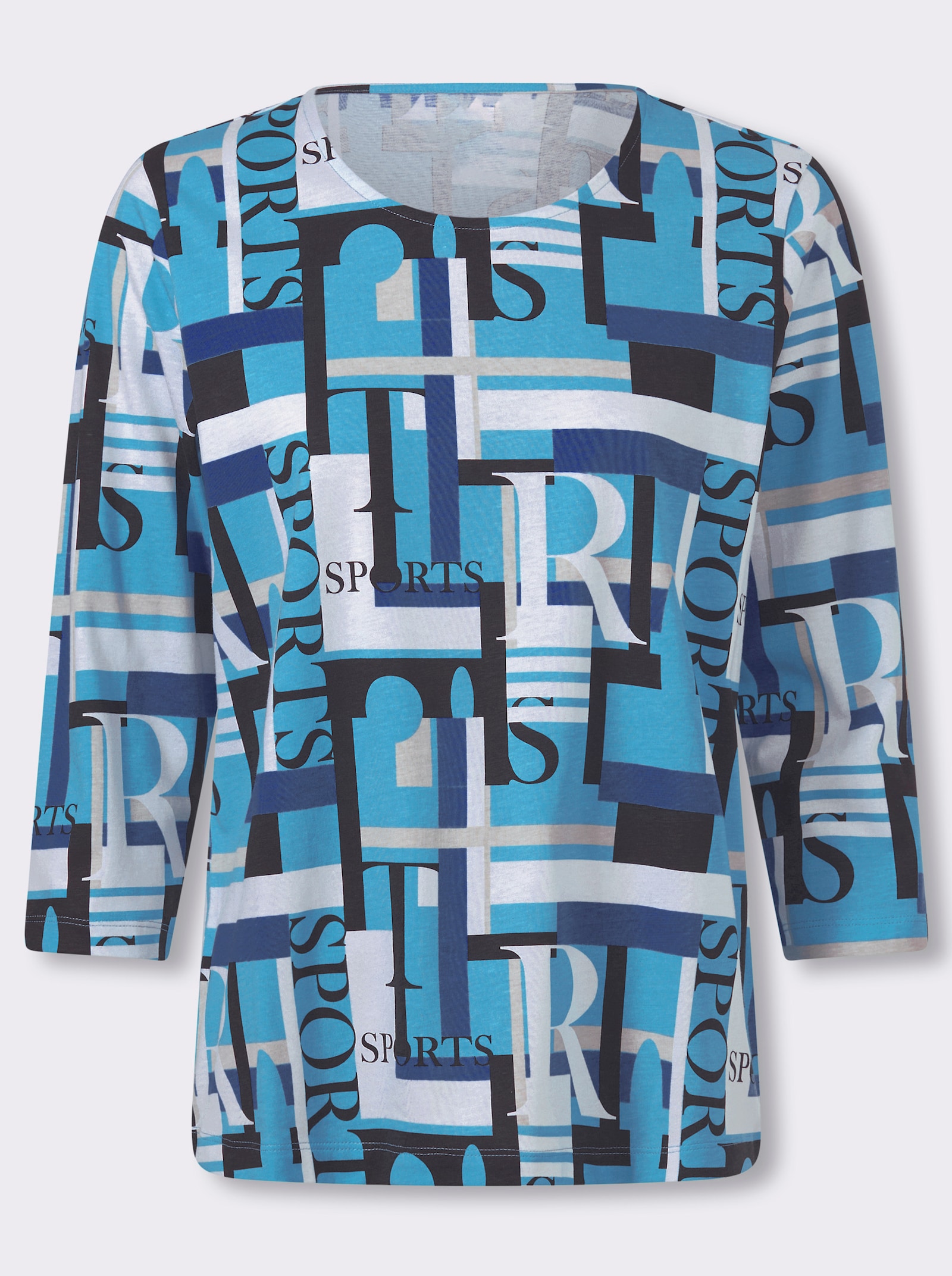 3/4-Arm-Shirt mit grafischem Druck - schwarz-aqua-bedruckt