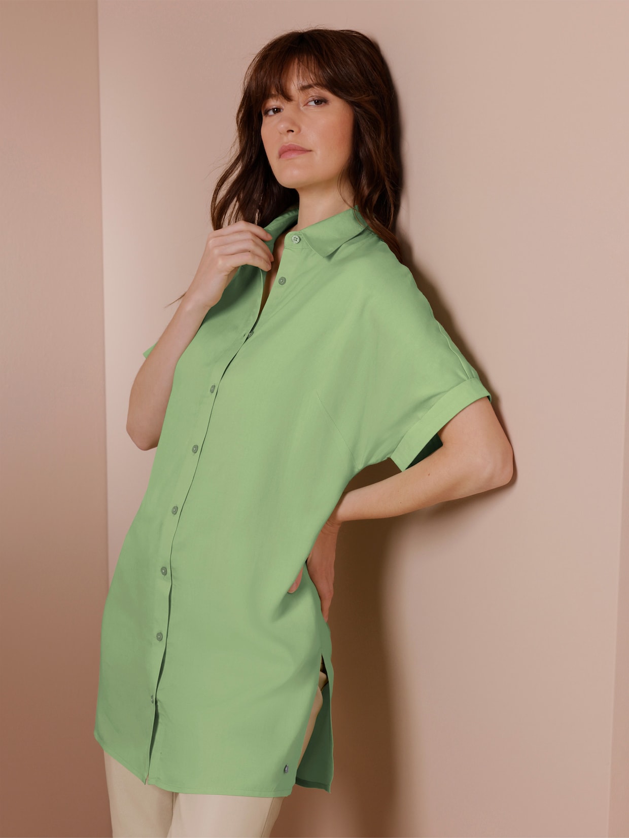 CREATION L PREMIUM Longbluse mit Druck-Dessin - reseda