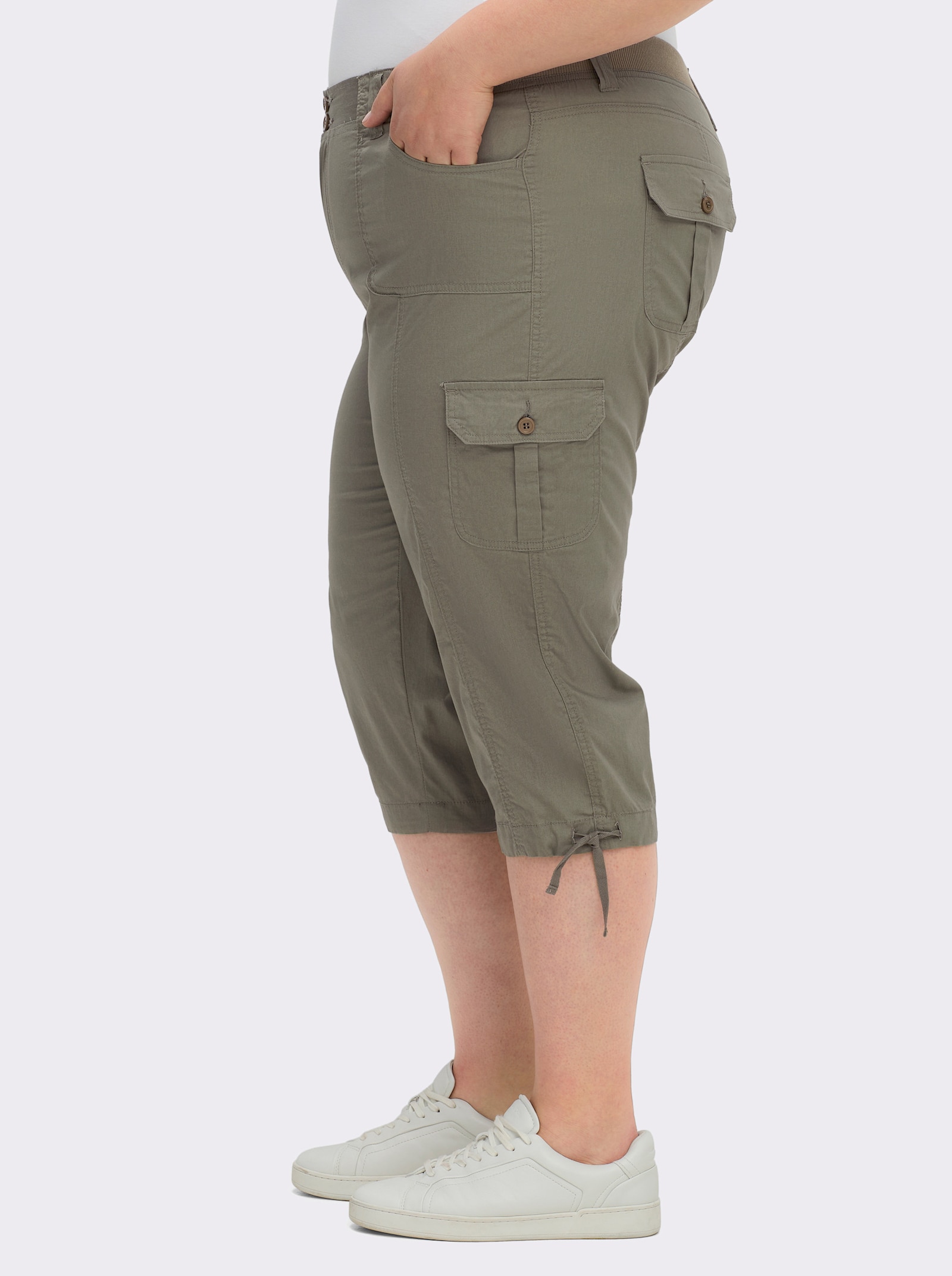 Caprihose mit weitenverstellbarem Saum - hellkhaki