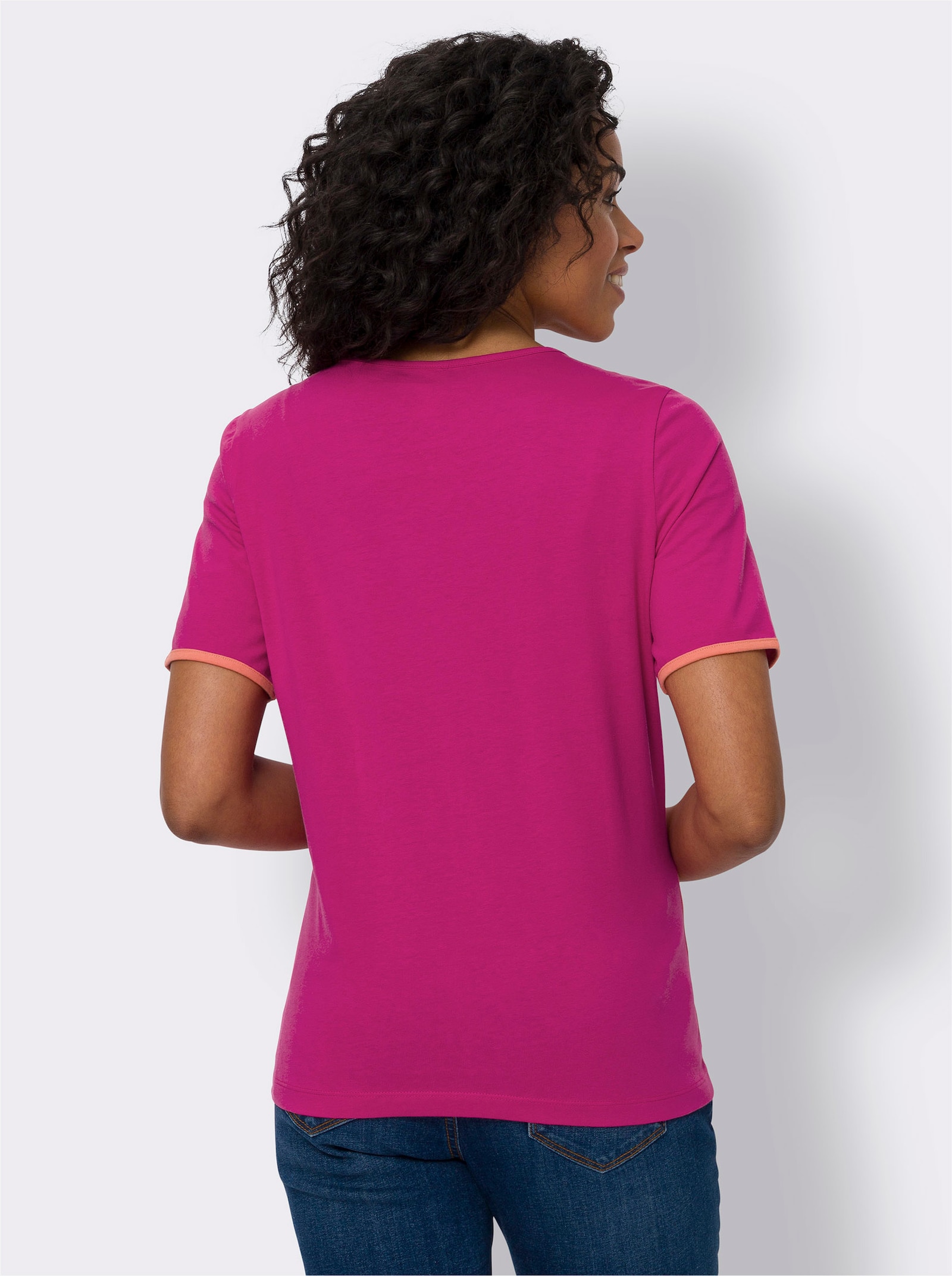 Shirt met korte mouwen in colour-blocking-dessin - oranje/pink
