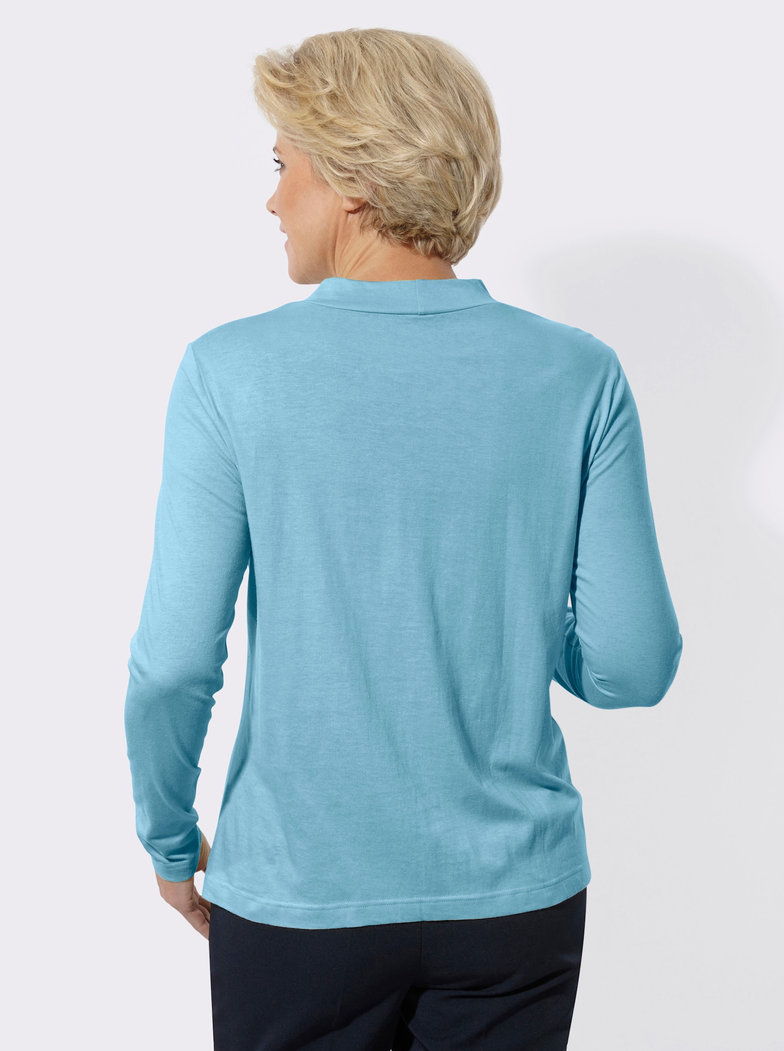 Stehkragenshirt mit Glitzersteinchen - aqua