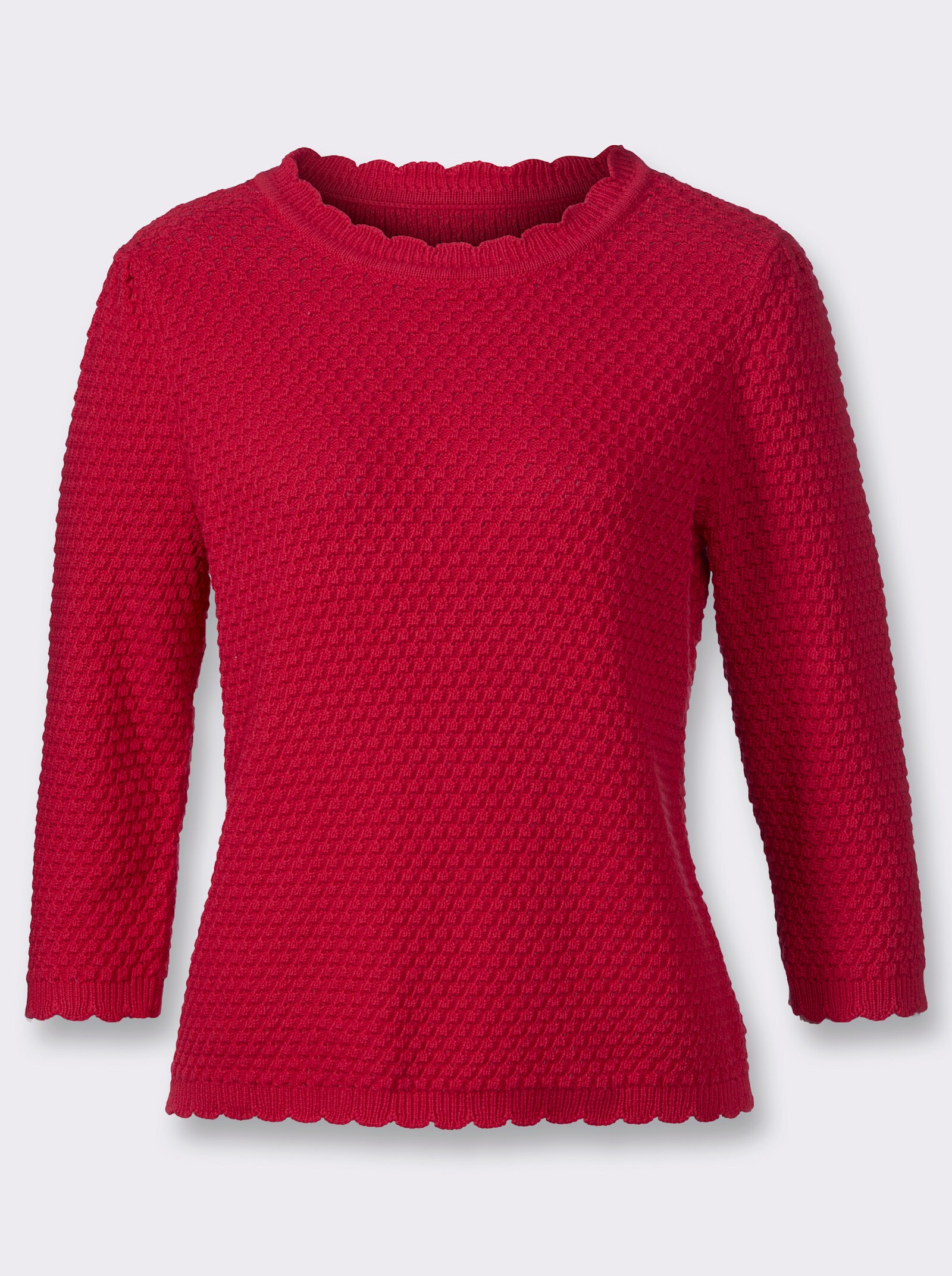 3/4-Arm-Pullover mit Struktur-Strickmuster - erdbeere