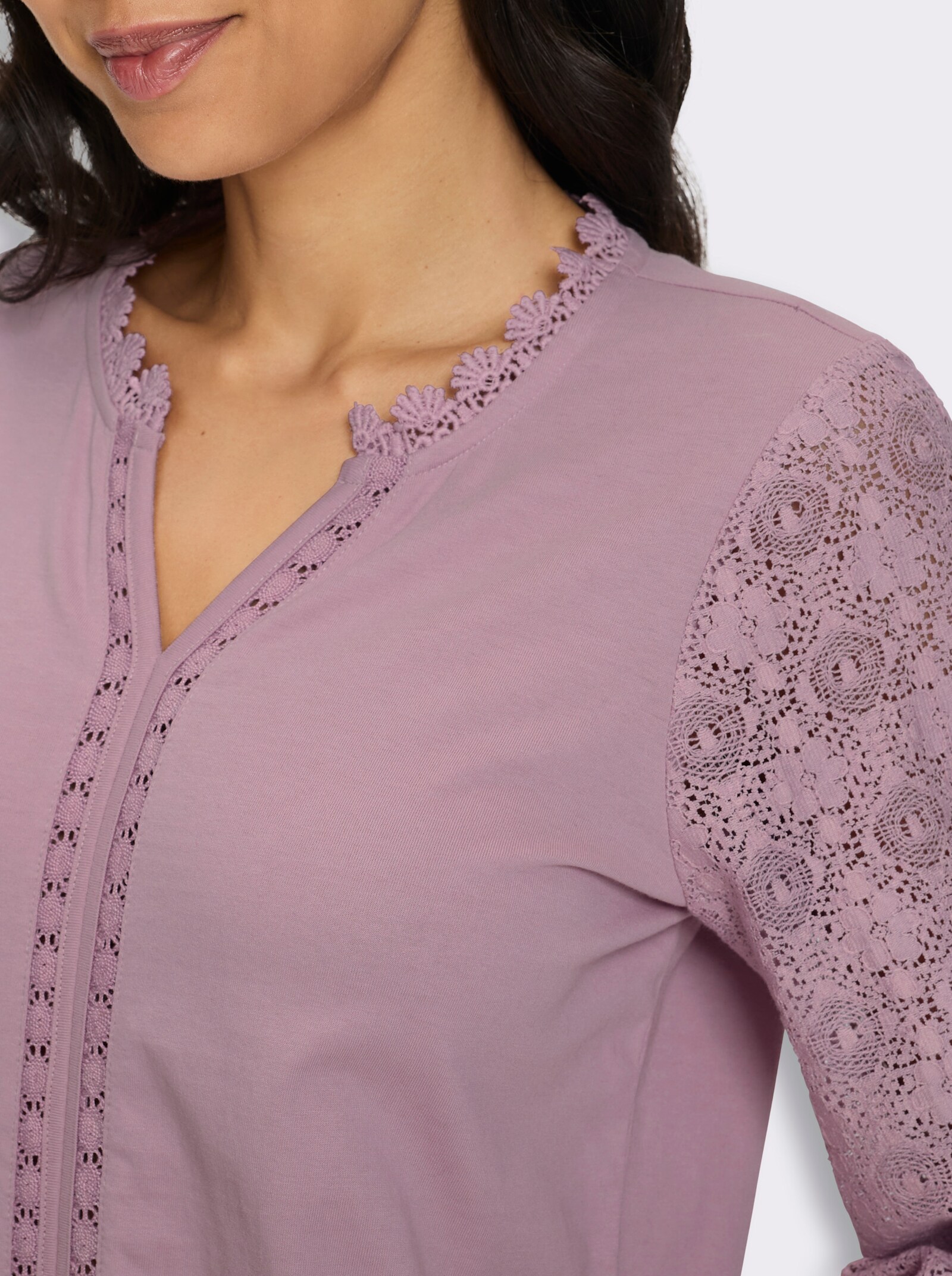 3/4-Arm-Shirt mit Spitzen-Ärmeln - mauve