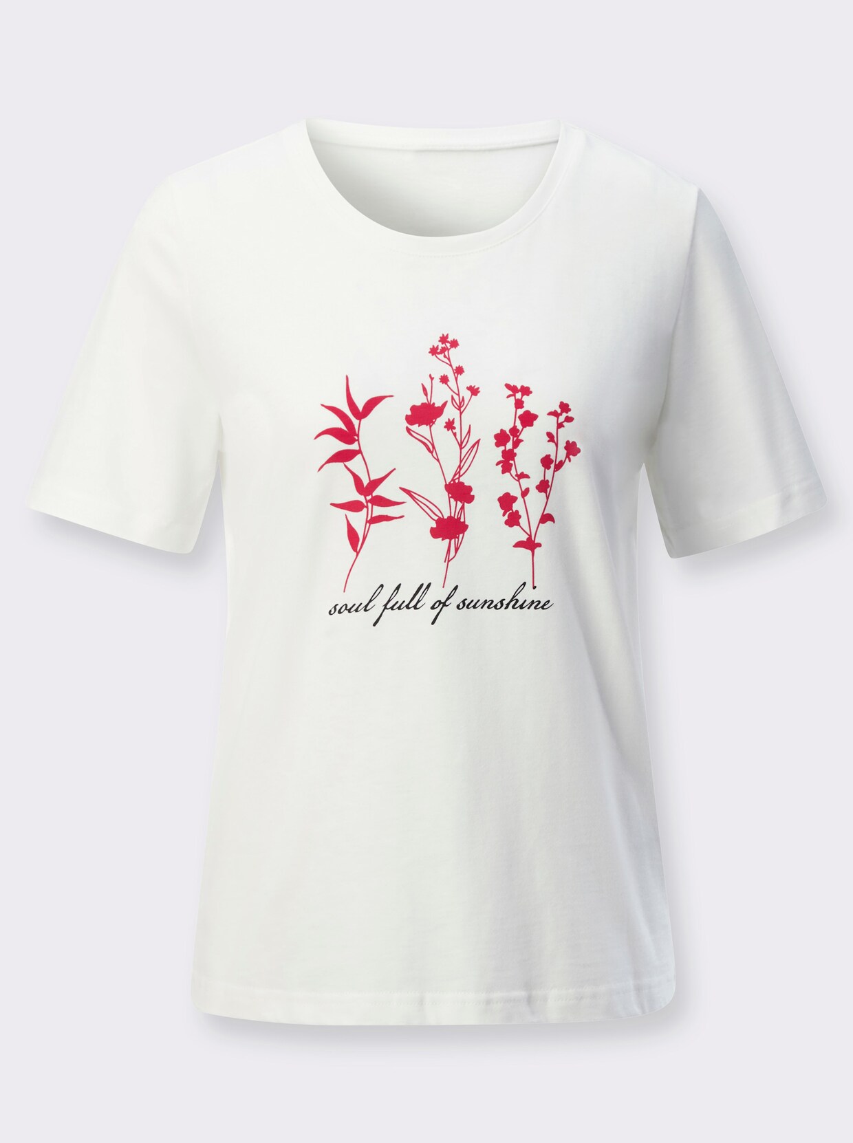 Kurzarmshirt mit floralem Motiv - ecru-erdbeere-bedruckt