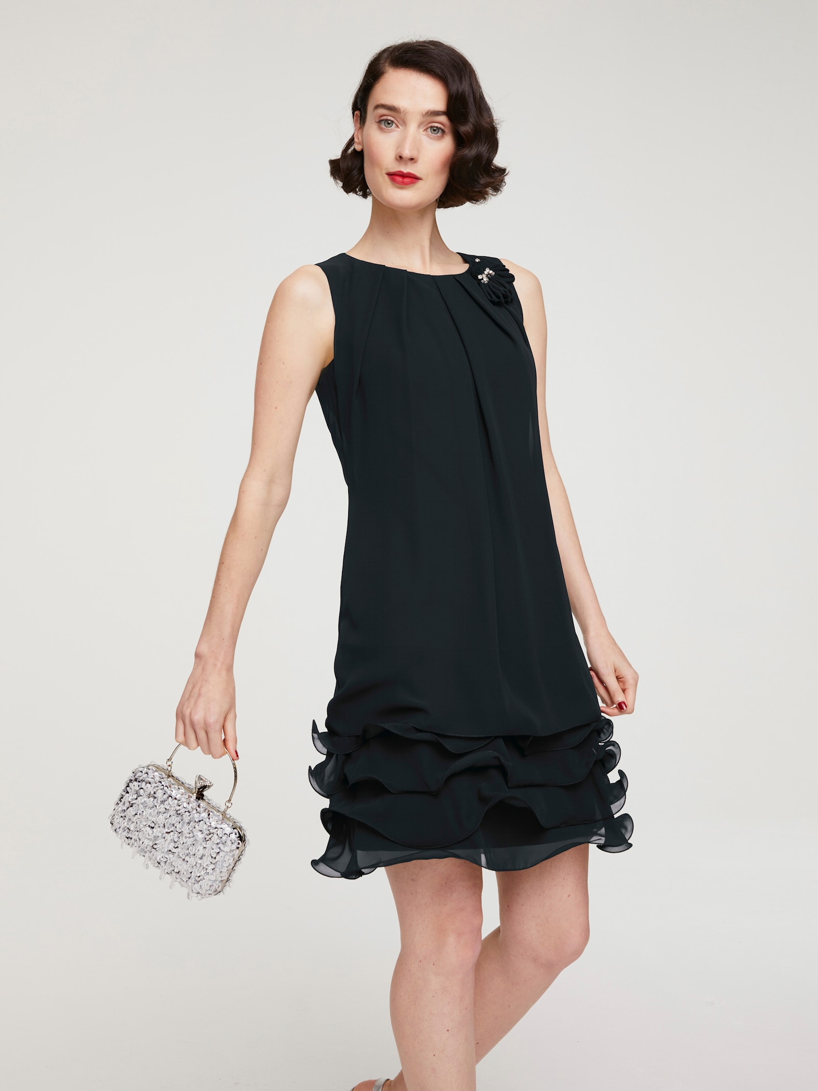 heine Cocktailjurk met ruches aan de zoom - zwart