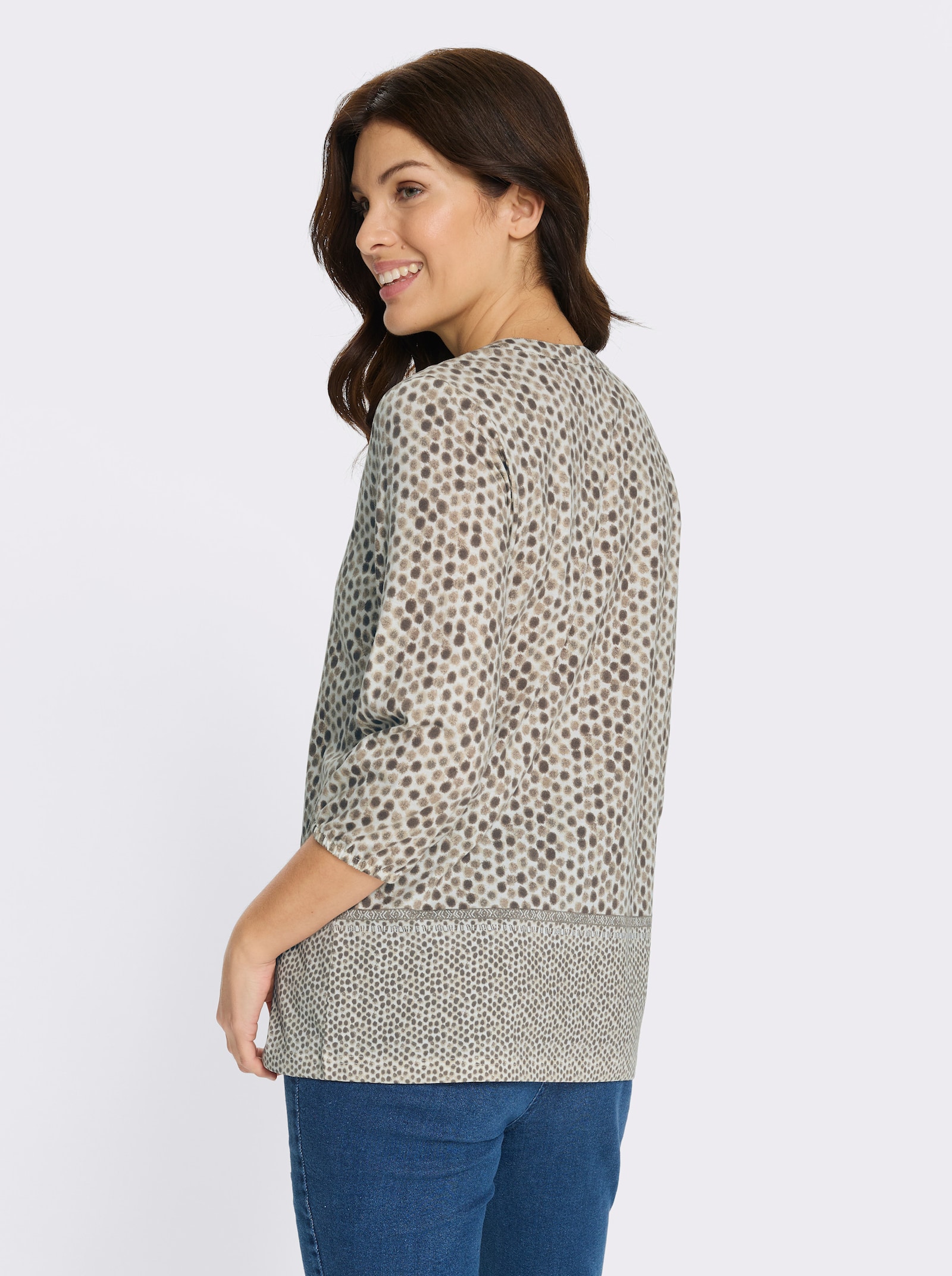 3/4-Arm-Shirt mit Fake-Bordüre - dunkeltaupe-ecru-bedruckt